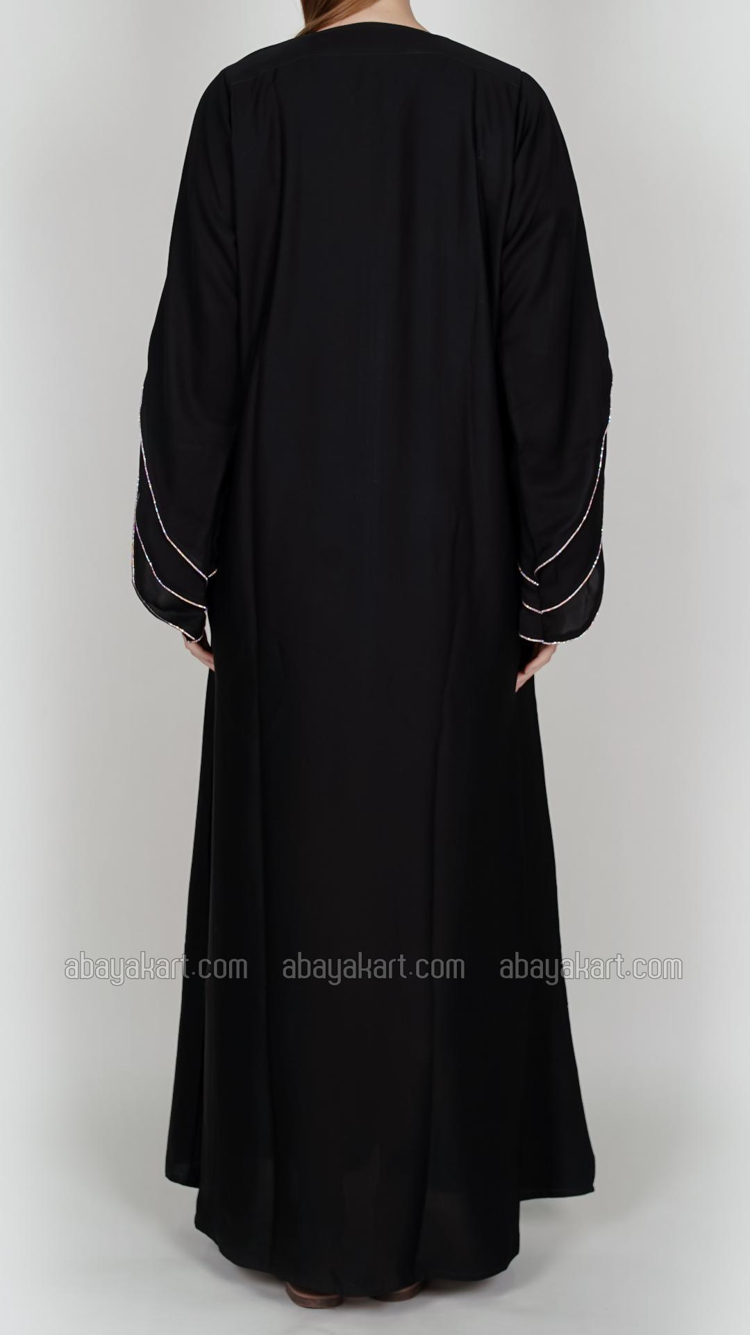Wholesale Nida Matte Abaya with Stone Lace Work on the Sleeve Bottoms in Black