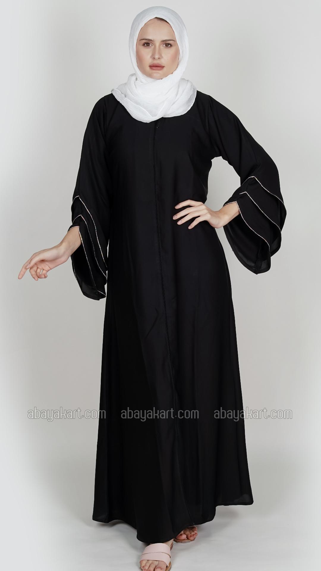 Wholesale Nida Matte Abaya with Stone Lace Work on the Sleeve Bottoms in Black
