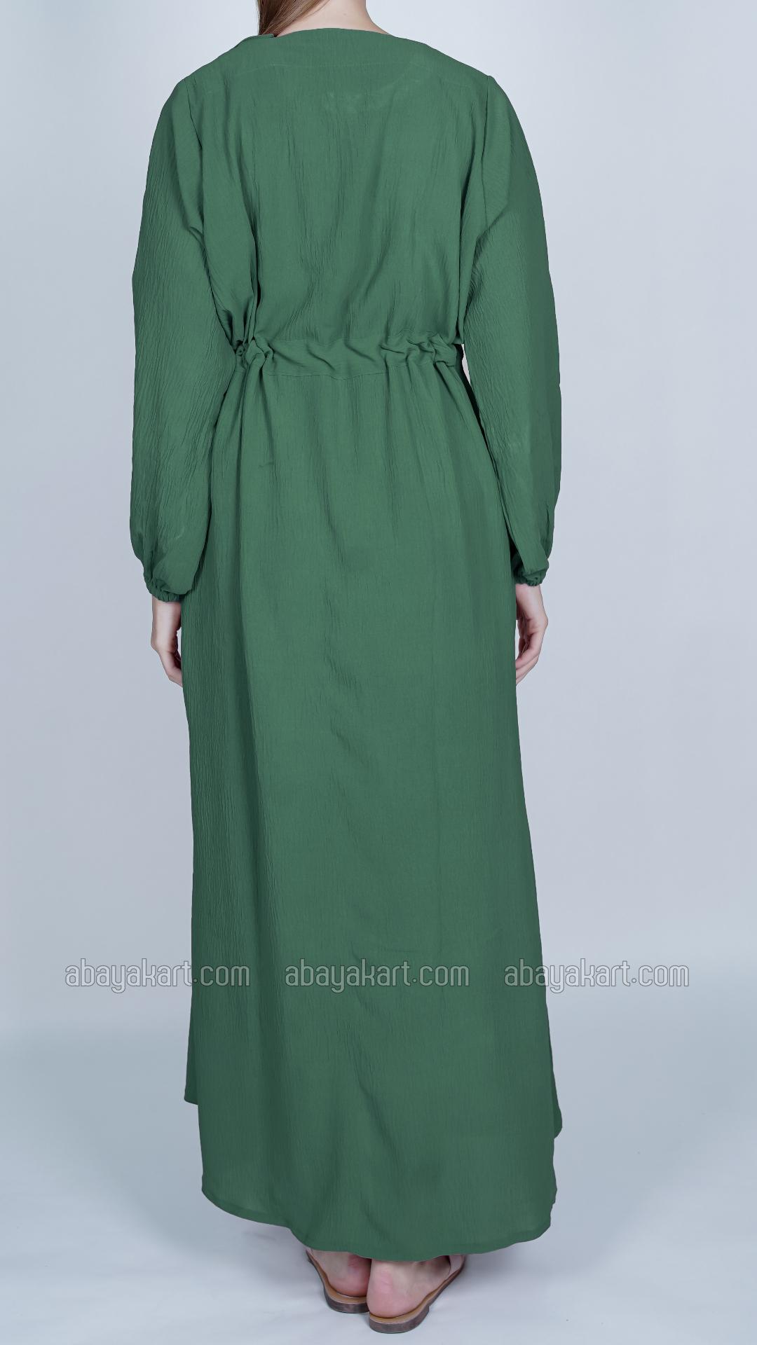 Wholesale Modest Dress with a tieup Knot and Show Buttons on the Front in Teal