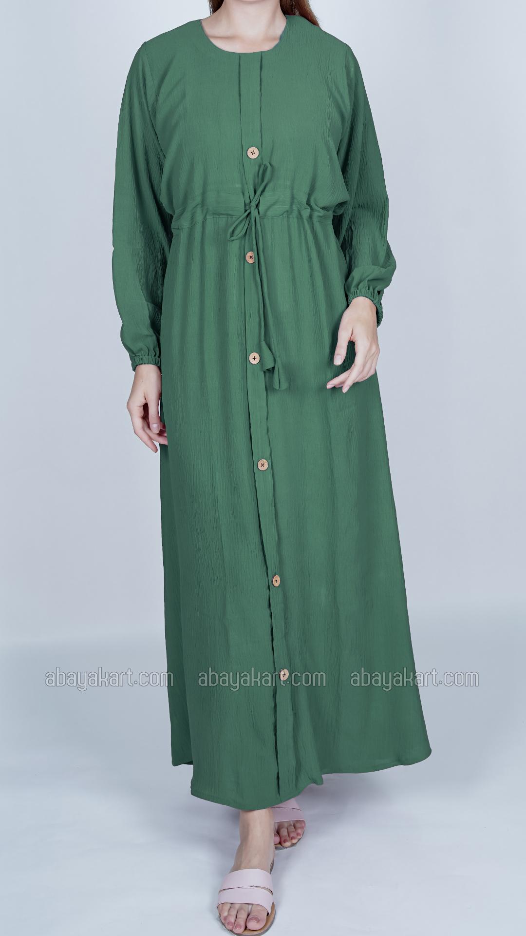 Wholesale Modest Dress with a tieup Knot and Show Buttons on the Front in Teal
