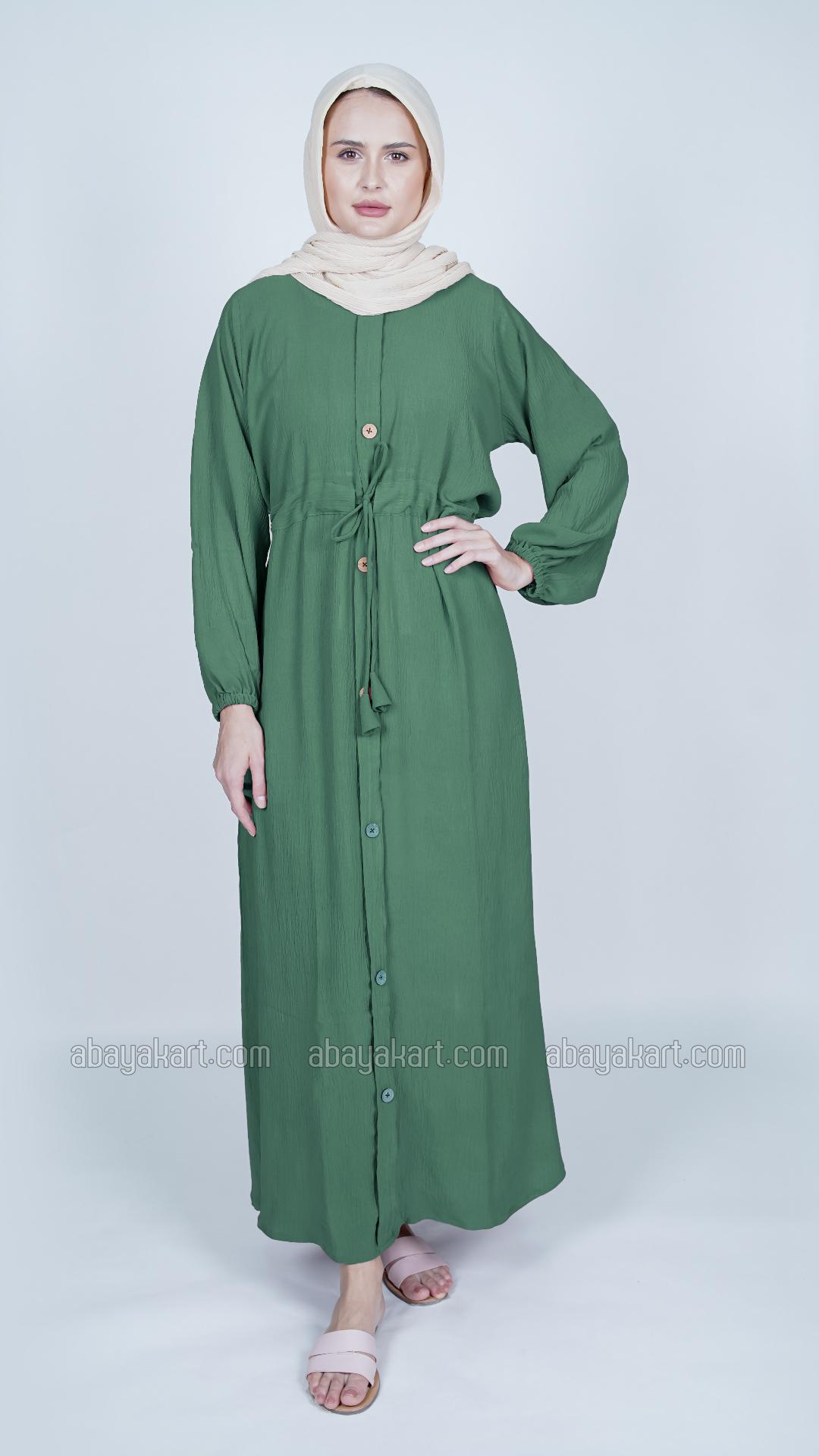Wholesale Modest Dress with a tieup Knot and Show Buttons on the Front in Teal