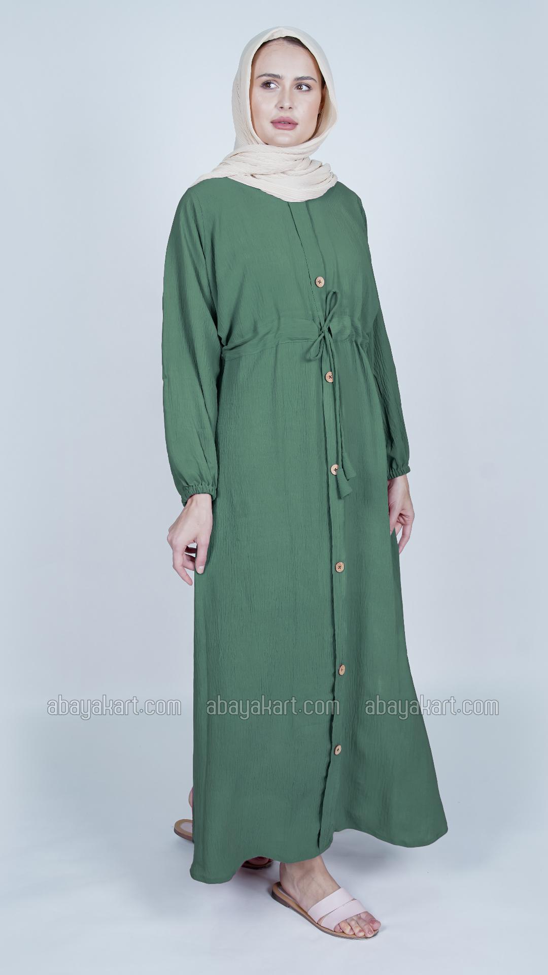 Wholesale Modest Dress with a tieup Knot and Show Buttons on the Front in Teal