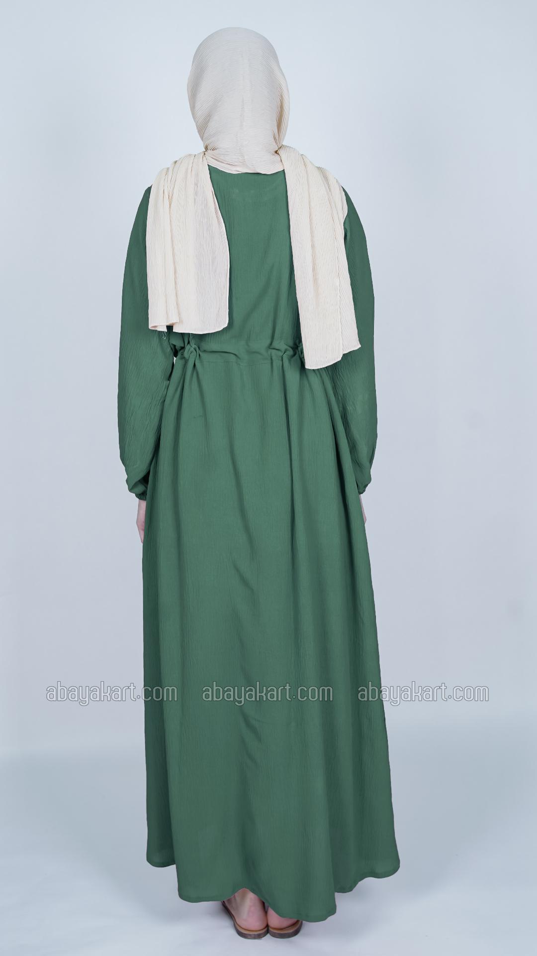 Wholesale Modest Dress with a tieup Knot and Show Buttons on the Front in Teal