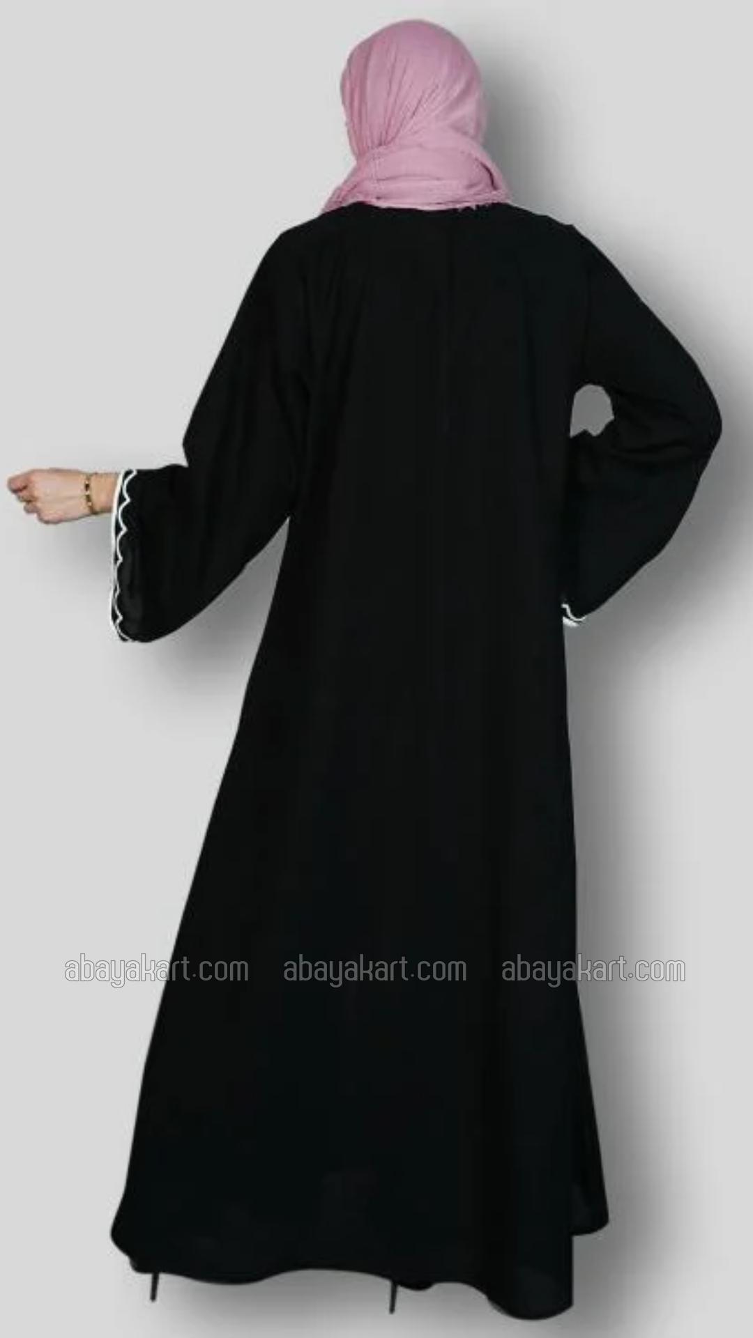 Wholesale Black Masha Crepe Abaya with Crystal Hand Work And Piping