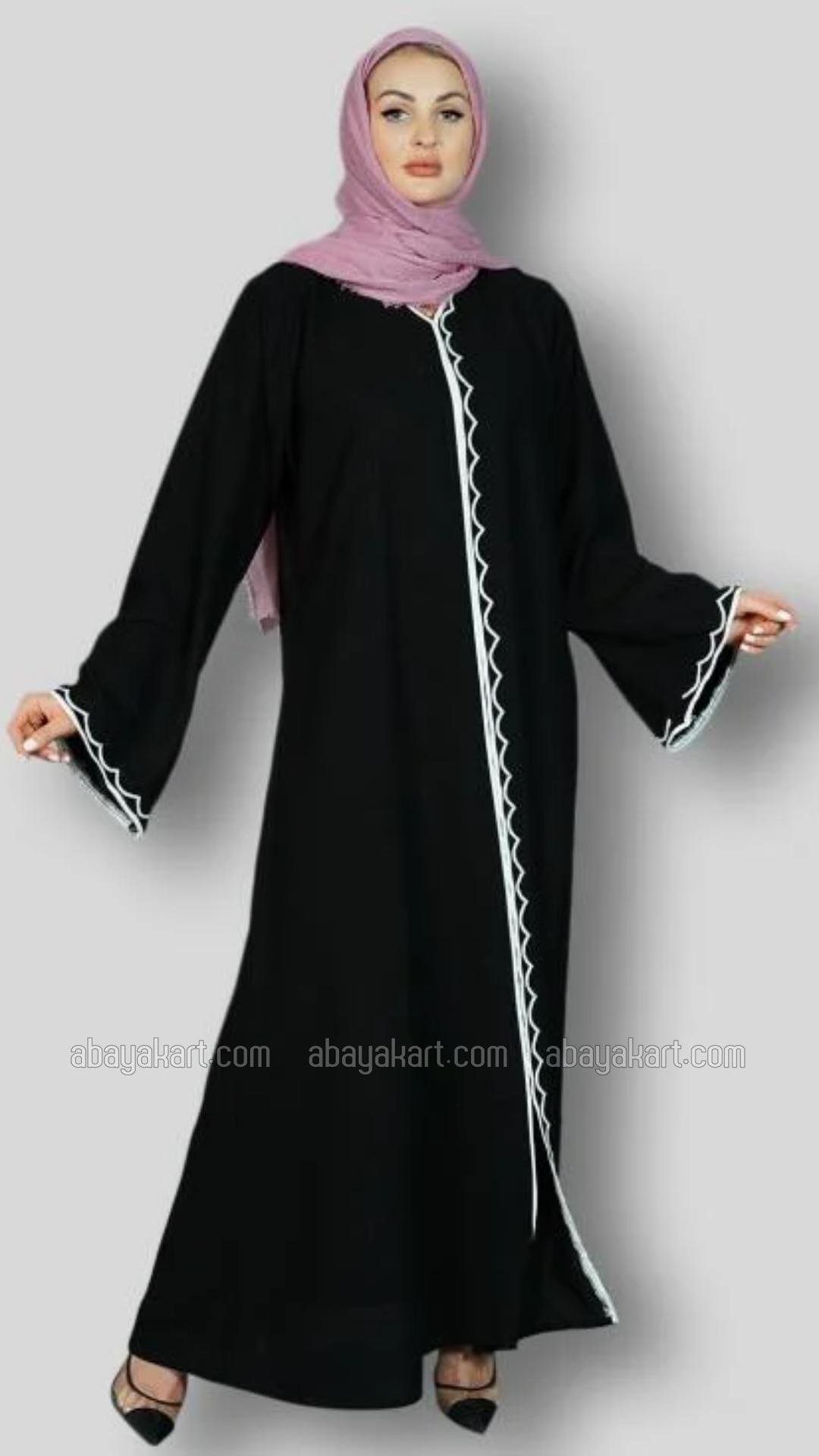Wholesale Black Masha Crepe Abaya with Crystal Hand Work And Piping