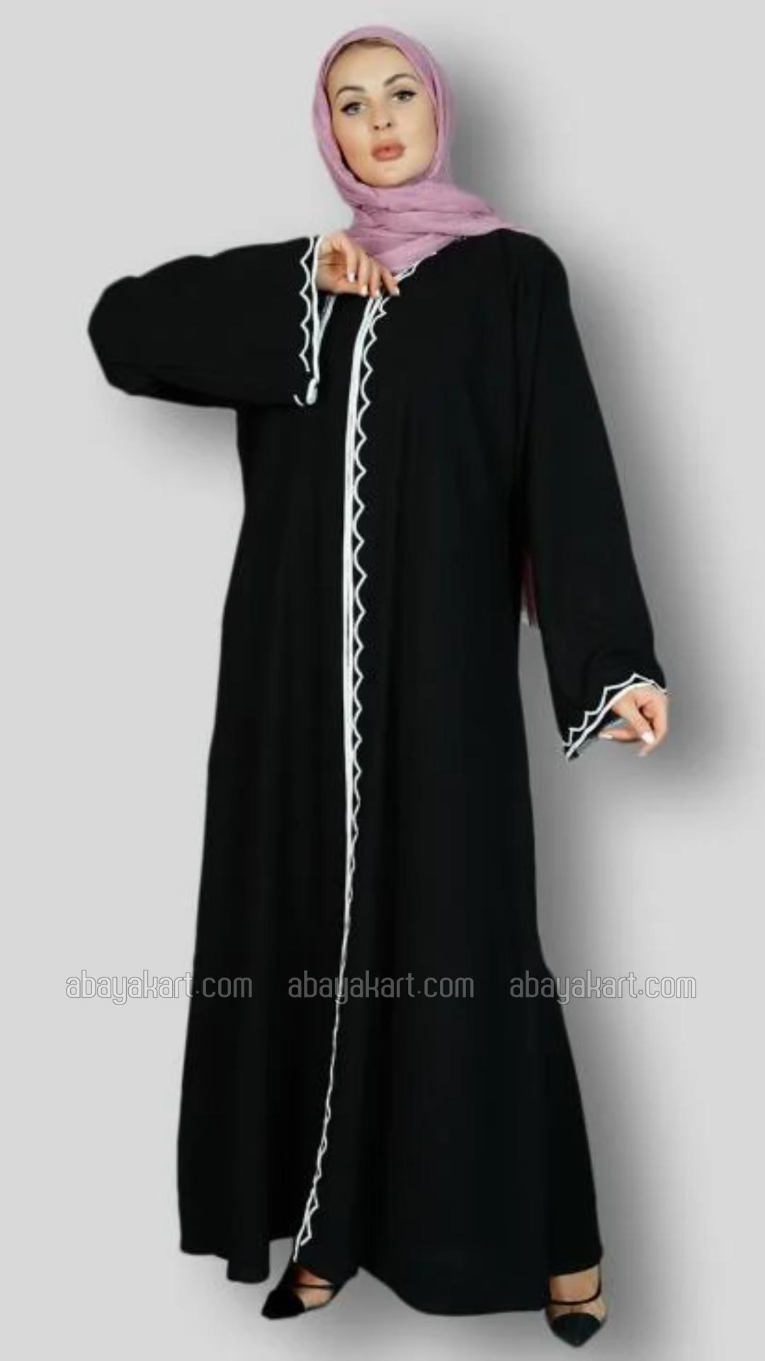 Wholesale Black Masha Crepe Abaya with Crystal Hand Work And Piping