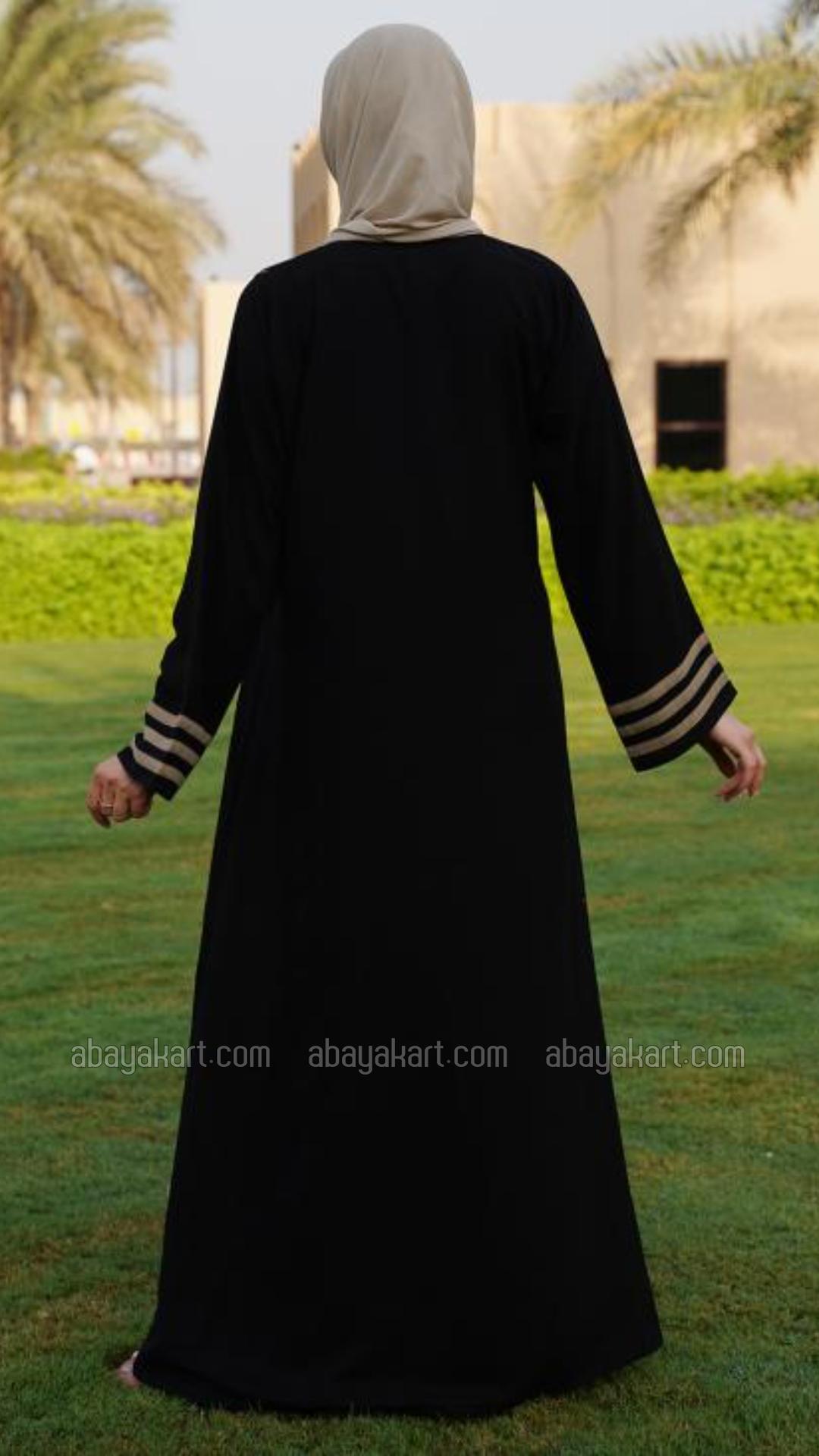 Wholesale Abaya with Piping and Pleat Work on the Front in Black and Beige
