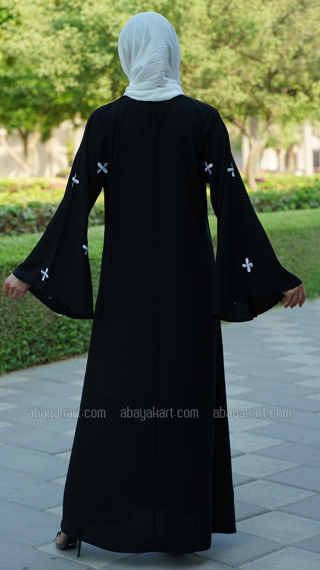 Wholesale Masha Crepe Simple Abaya with Embroidery in Black