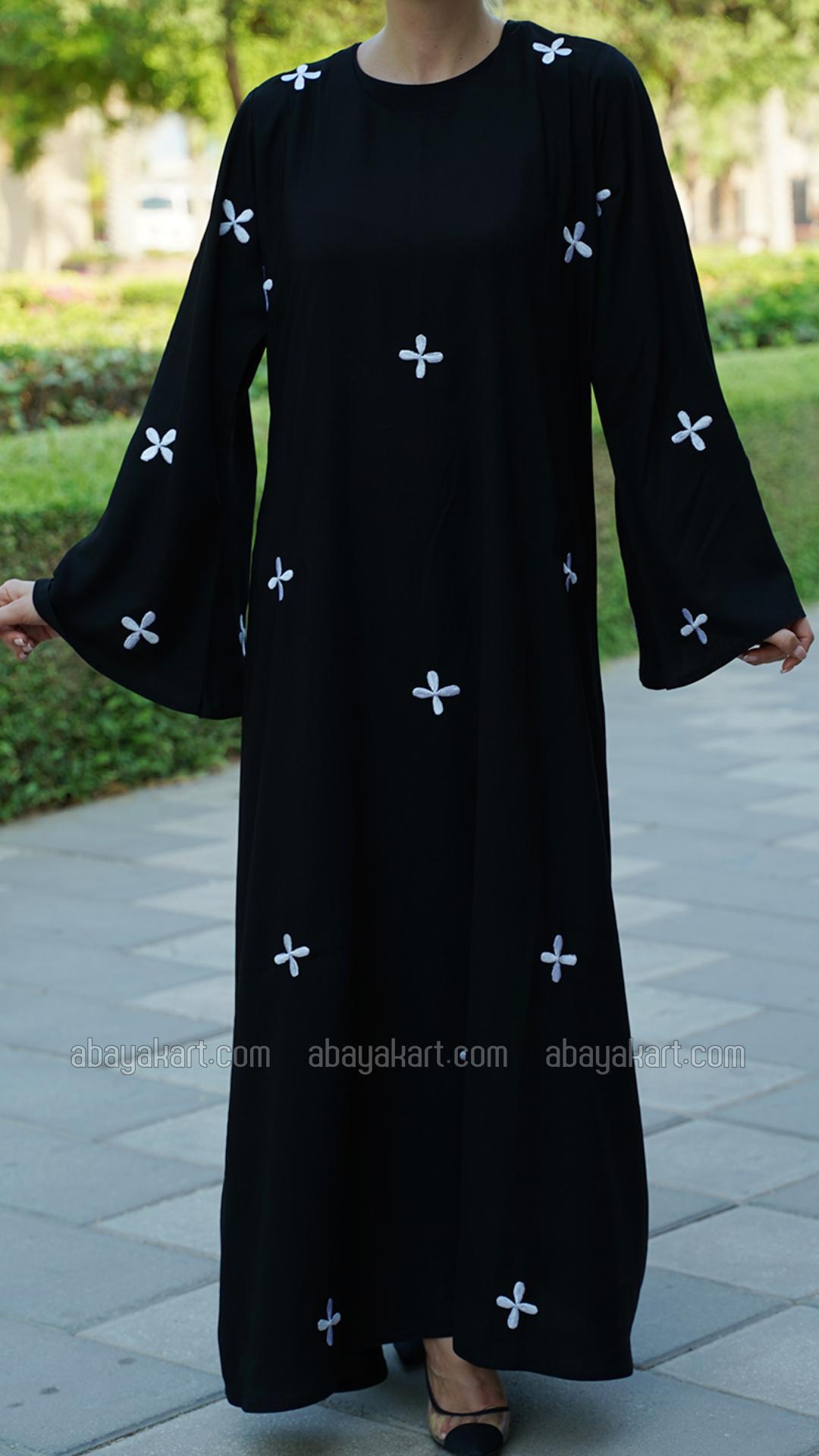 Wholesale Masha Crepe Simple Abaya with Embroidery in Black