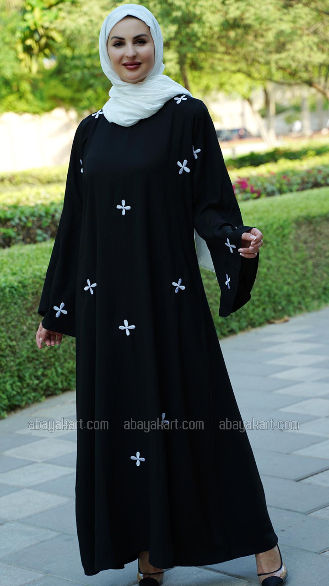 Wholesale Masha Crepe Simple Abaya with Embroidery in Black