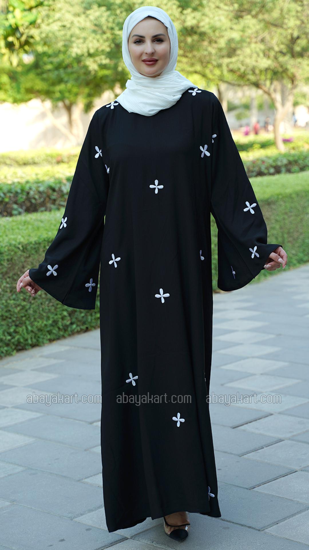 Wholesale Masha Crepe Simple Abaya with Embroidery in Black