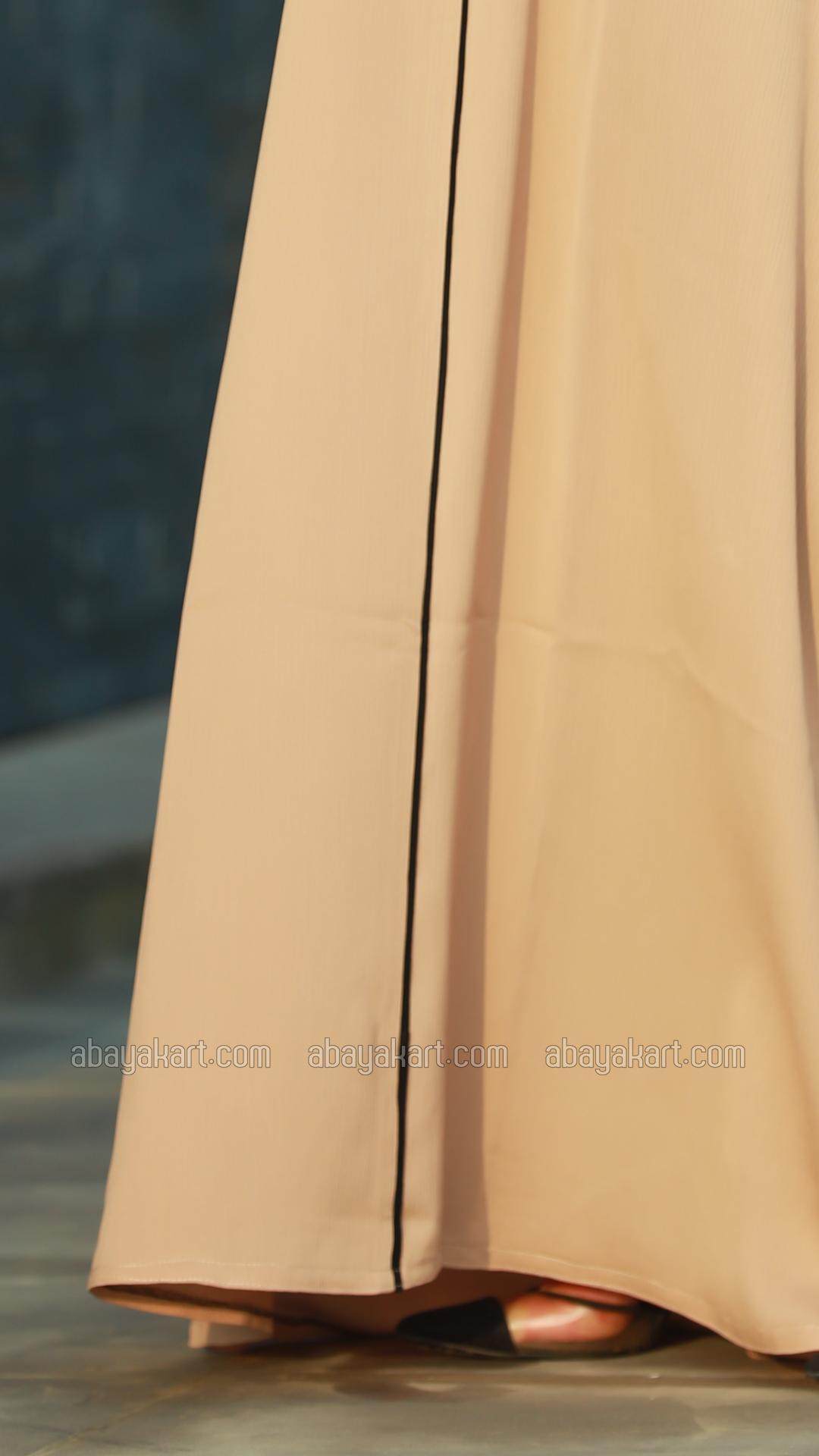 Wholesale Beige Gulf Zoom Abaya with Crystal Handwork and Piping on the Front and Sleeves