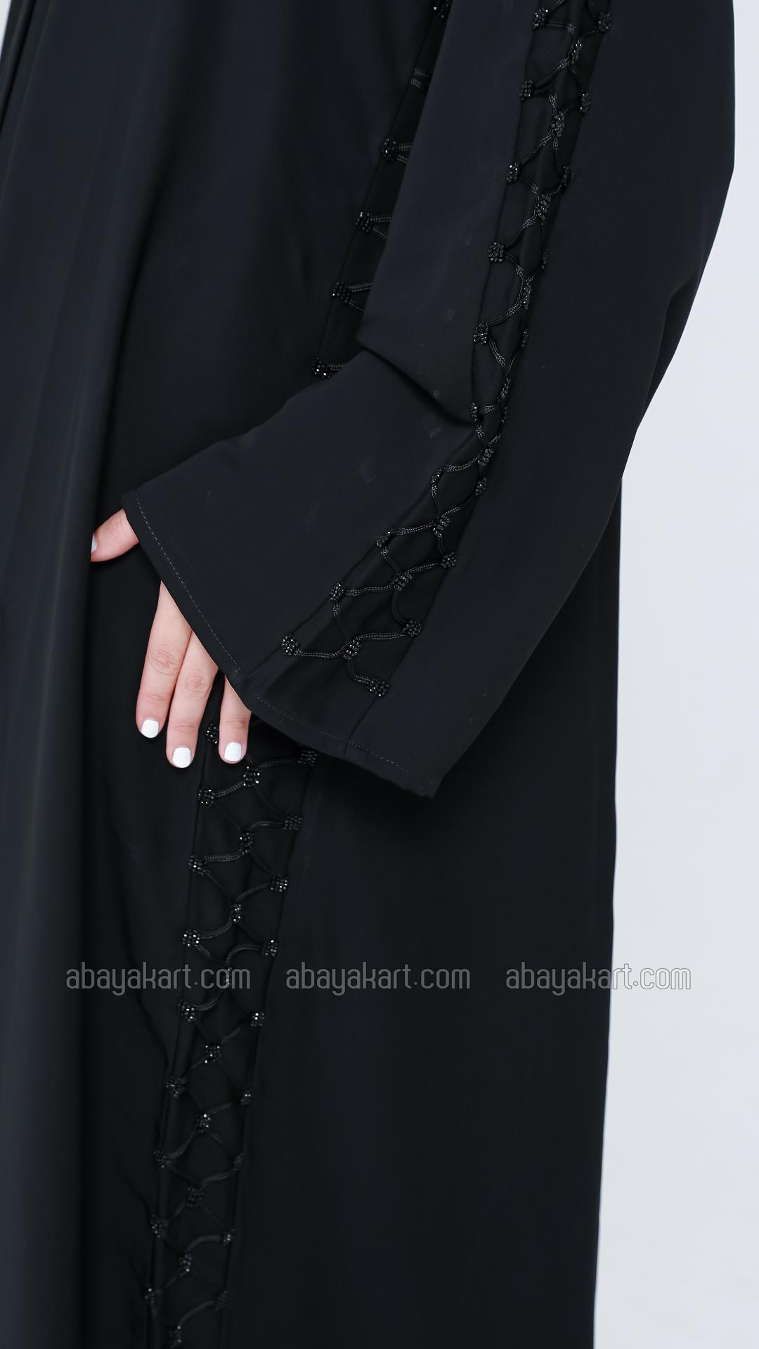 Wholesale Front Open Abaya With Dory Designing And Handwork On Sleeve And Side