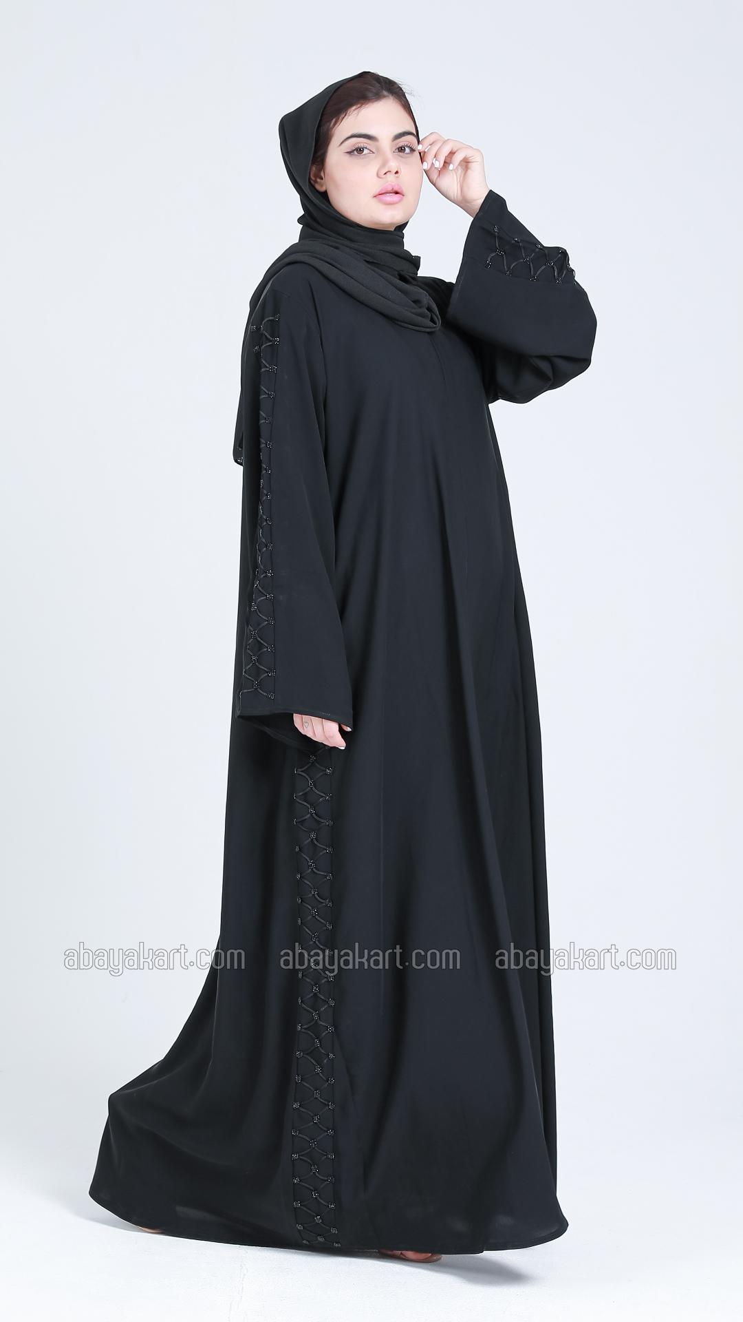 Wholesale Front Open Abaya With Dory Designing And Handwork On Sleeve And Side