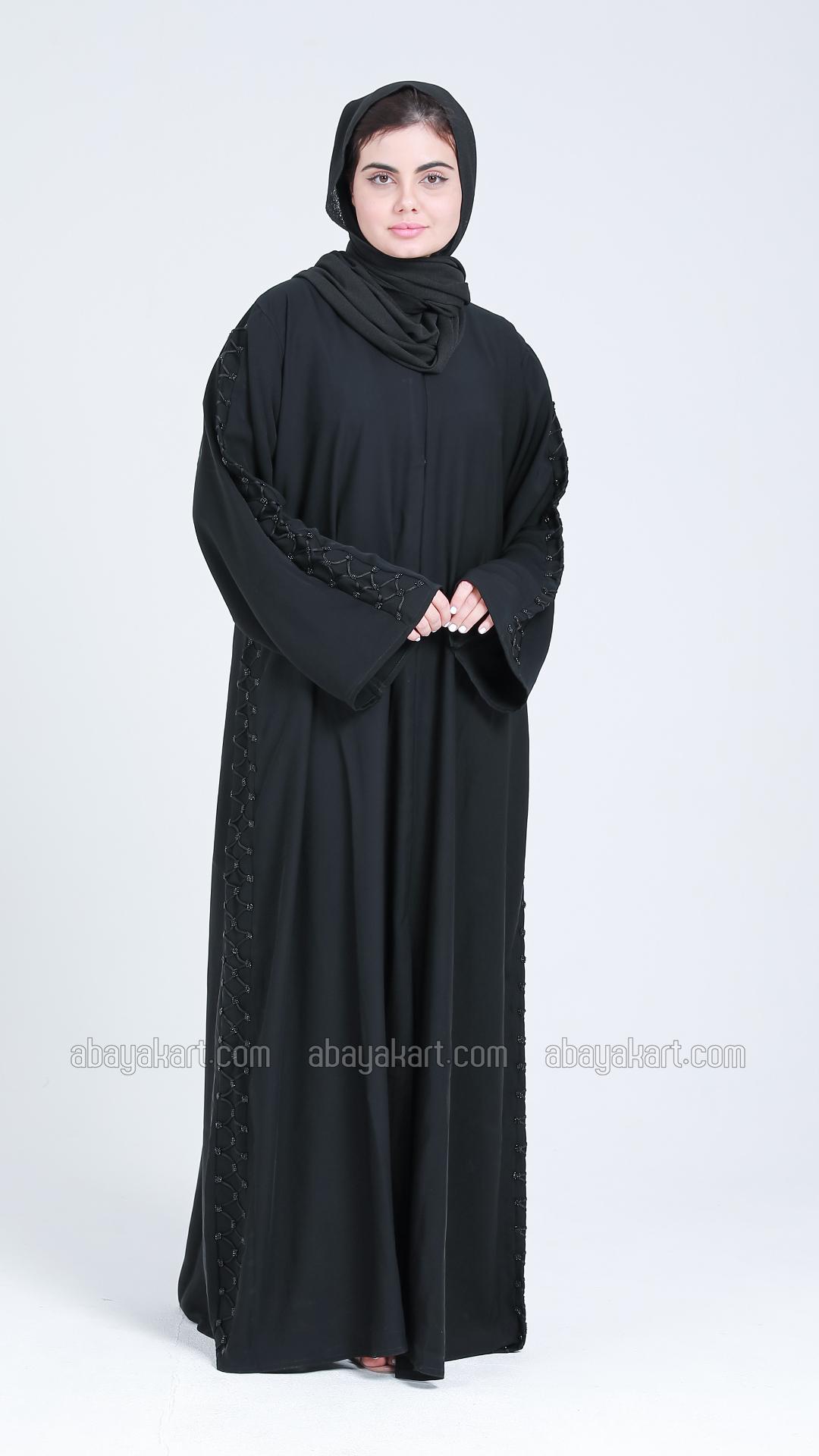 Wholesale Front Open Abaya With Dory Designing And Handwork On Sleeve And Side