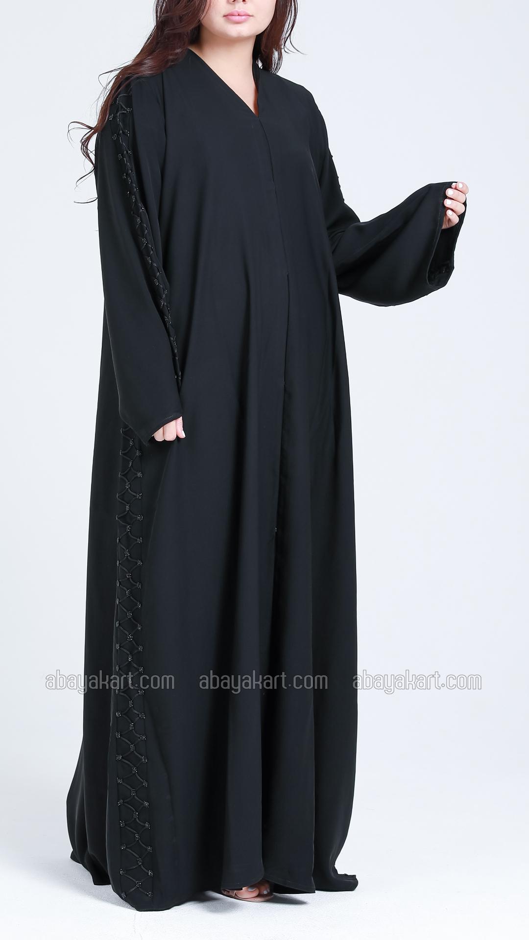 Wholesale Front Open Abaya With Dory Designing And Handwork On Sleeve And Side