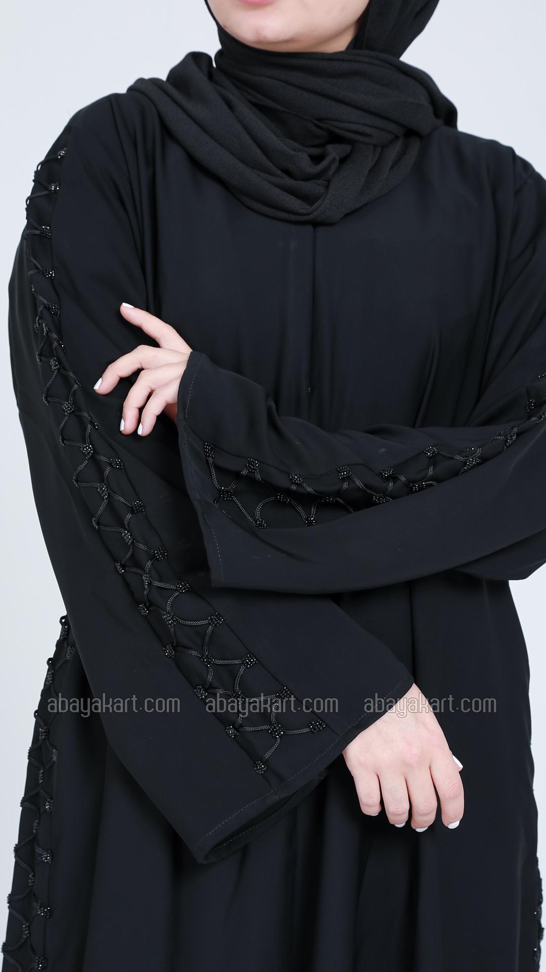 Wholesale Front Open Abaya With Dory Designing And Handwork On Sleeve And Side