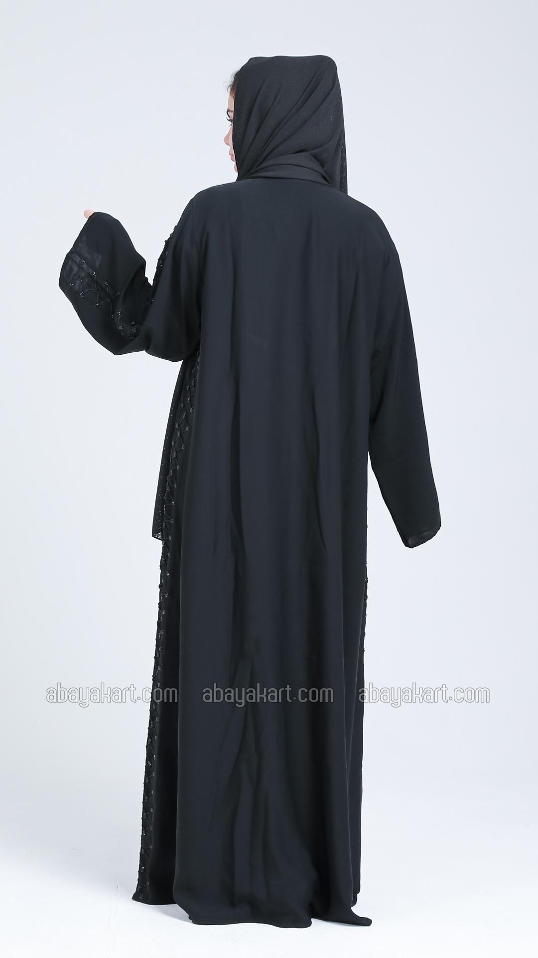 Wholesale Front Open Abaya With Dory Designing And Handwork On Sleeve And Side