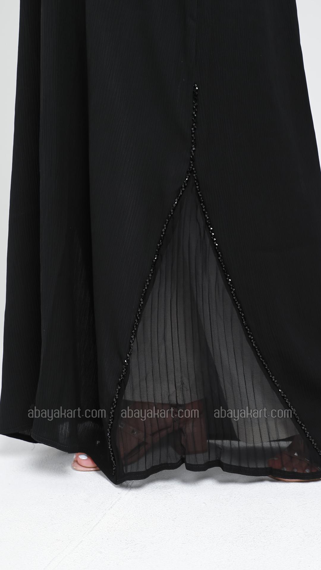 Wholesale Front Open  Zoom Abaya With Crystal Handwork On Sleeve And Side In Black