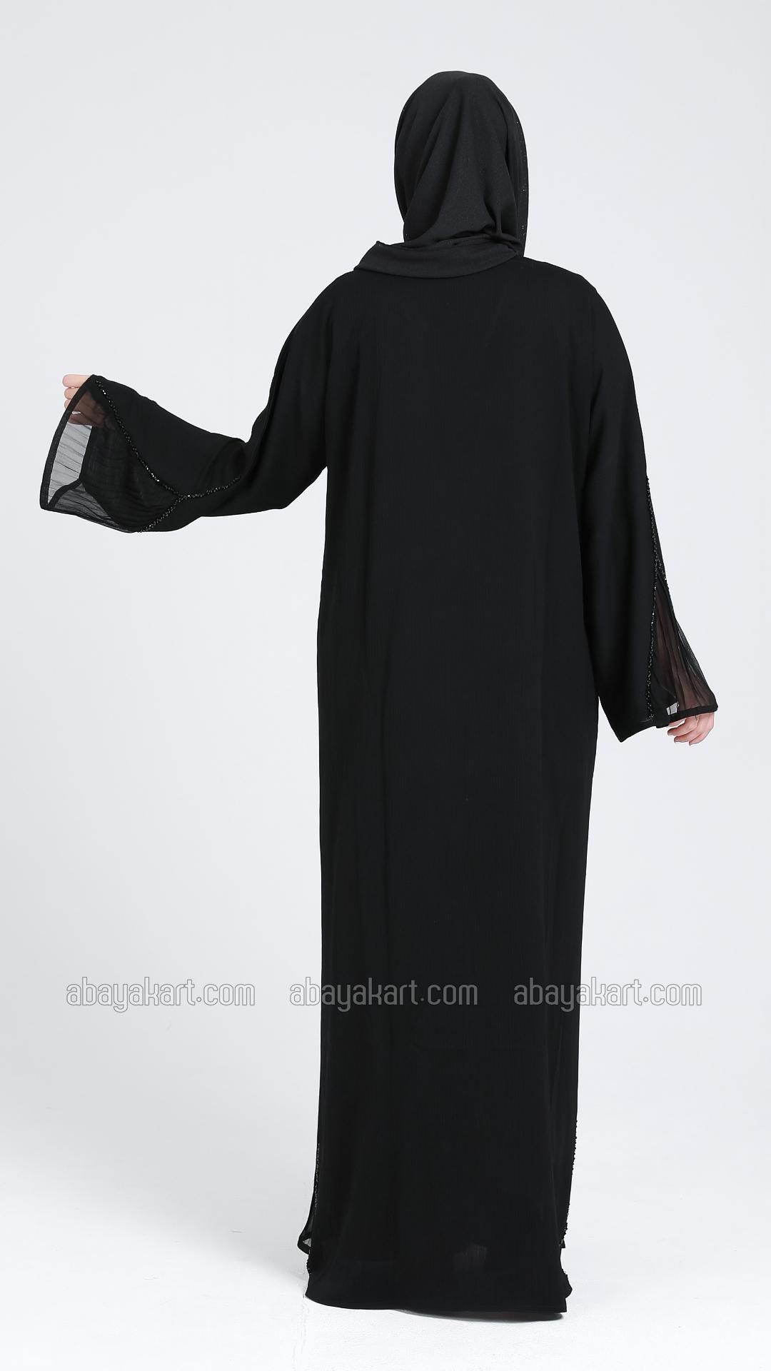 Wholesale Front Open  Zoom Abaya With Crystal Handwork On Sleeve And Side In Black
