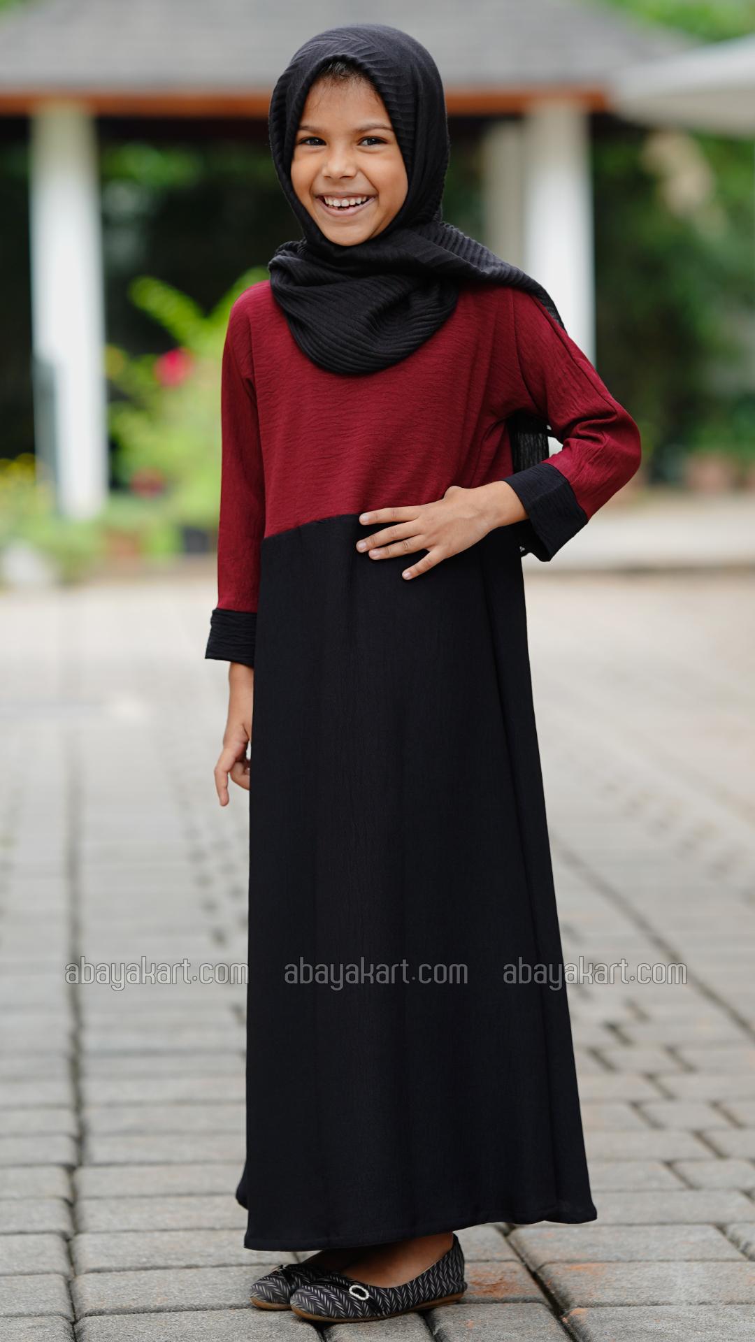Wholesale CEY Kids Modest Dress In Maroon And Black
