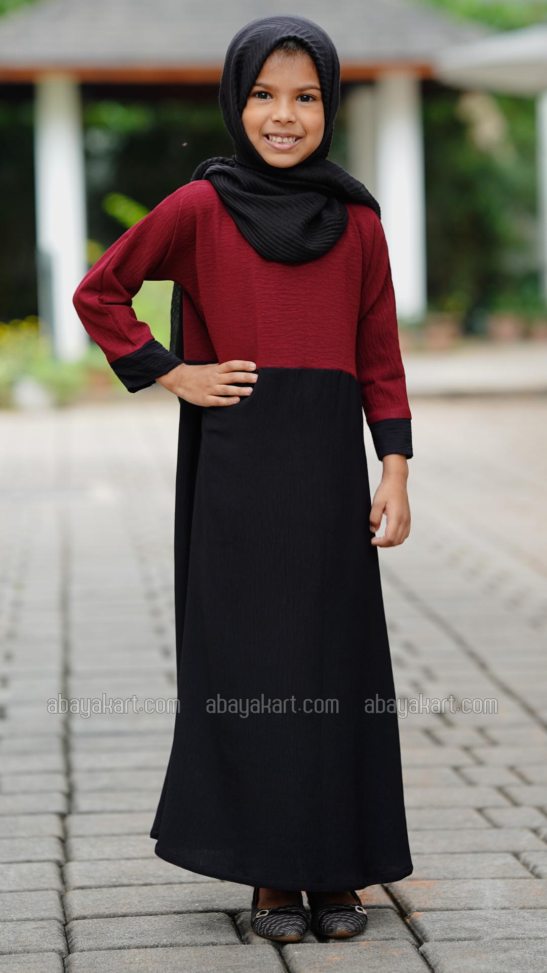 Wholesale CEY Kids Modest Dress In Maroon And Black