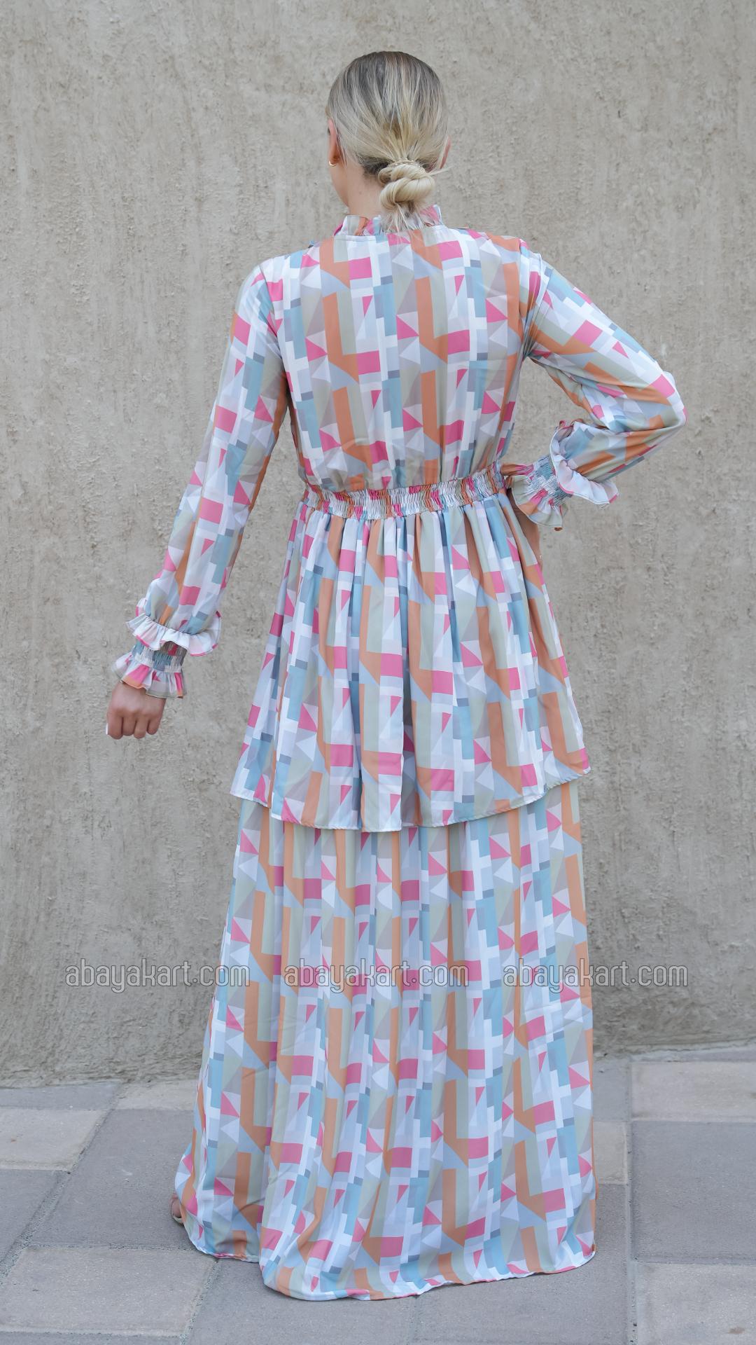 Wholesale Elegant Layered Modest Dress with Mosaic Print