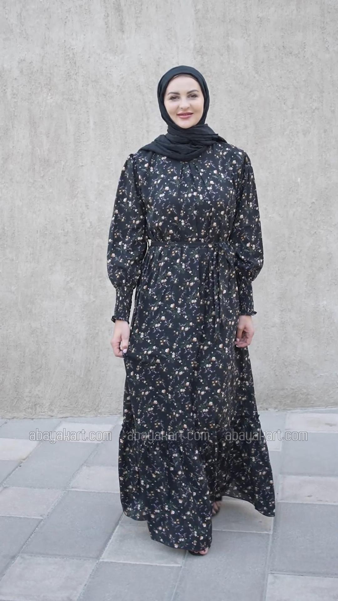 Wholesale Modest Dress with a Floral Print in Black