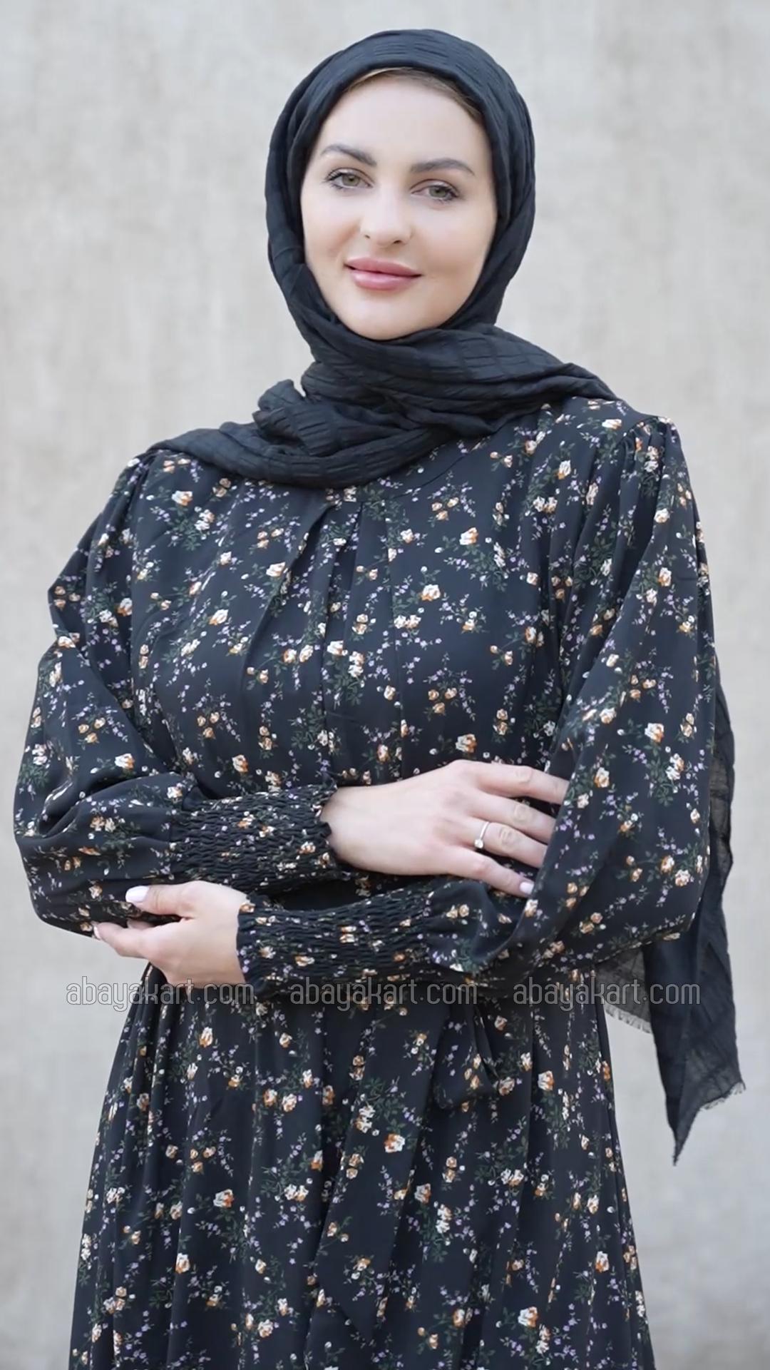 Wholesale Modest Dress with a Floral Print in Black