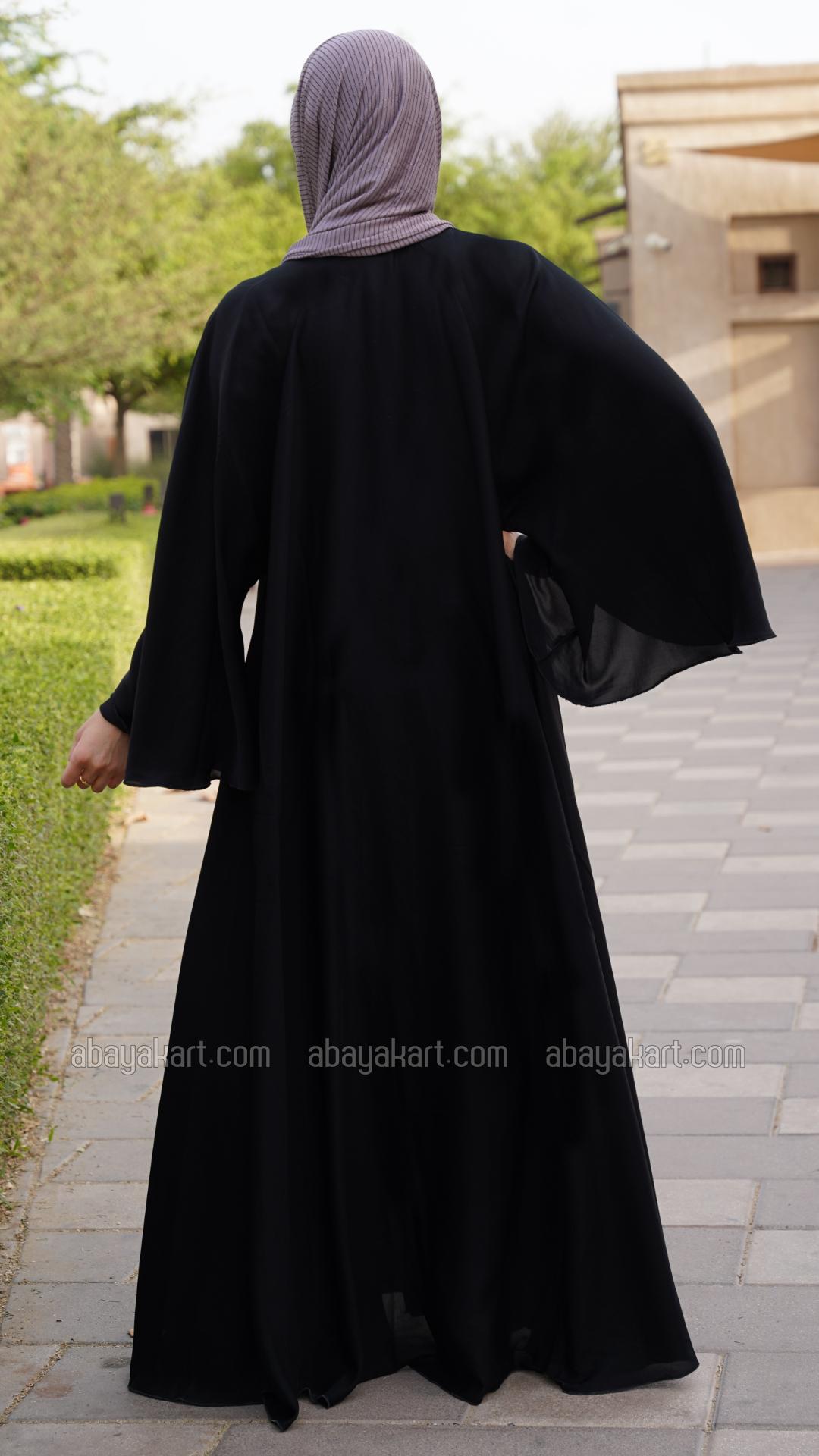 Wholesale Nida Matte Front Open Abaya With Loose Sleeves In Black