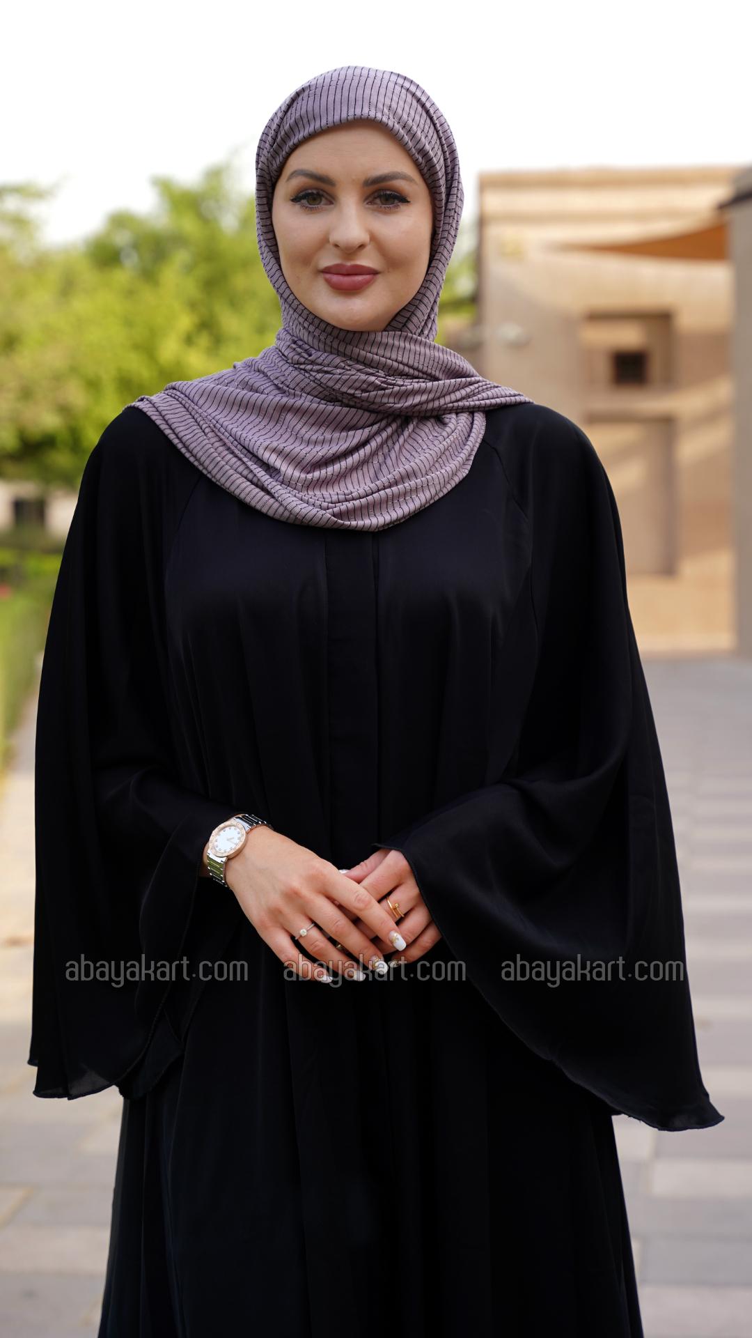Wholesale Nida Matte Front Open Abaya With Loose Sleeves In Black