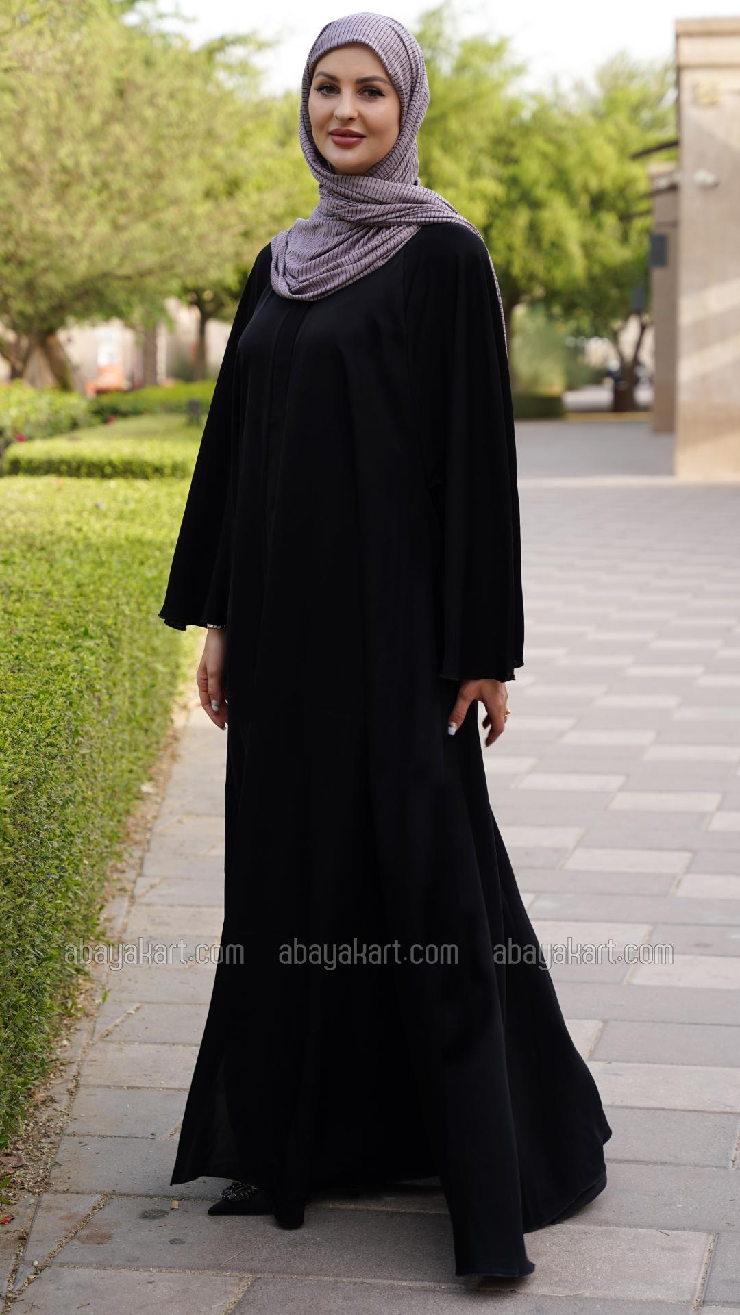 Wholesale Nida Matte Front Open Abaya With Loose Sleeves In Black