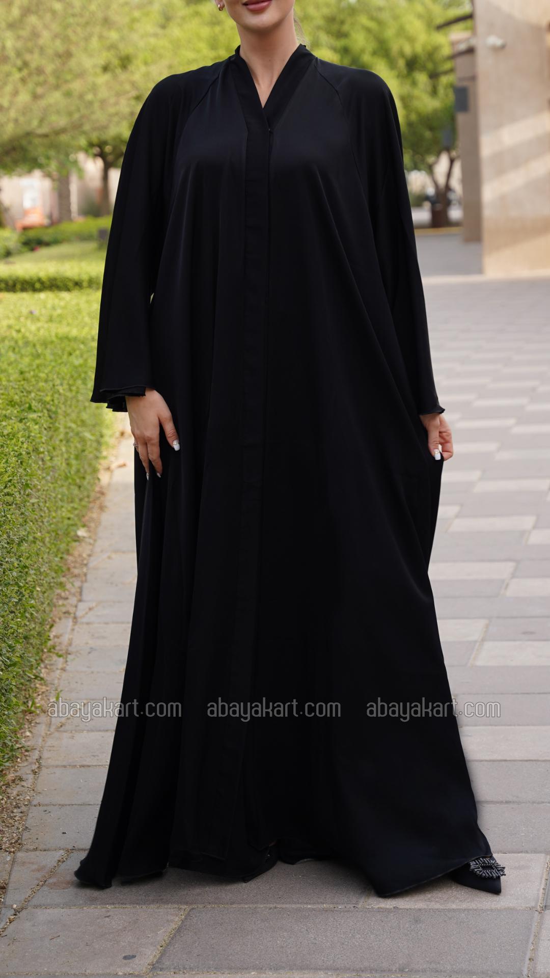 Wholesale Nida Matte Front Open Abaya With Loose Sleeves In Black