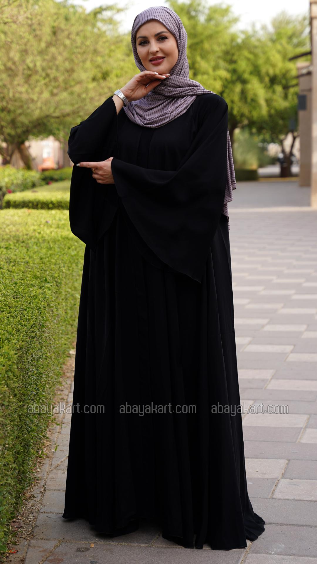 Wholesale Nida Matte Front Open Abaya With Loose Sleeves In Black
