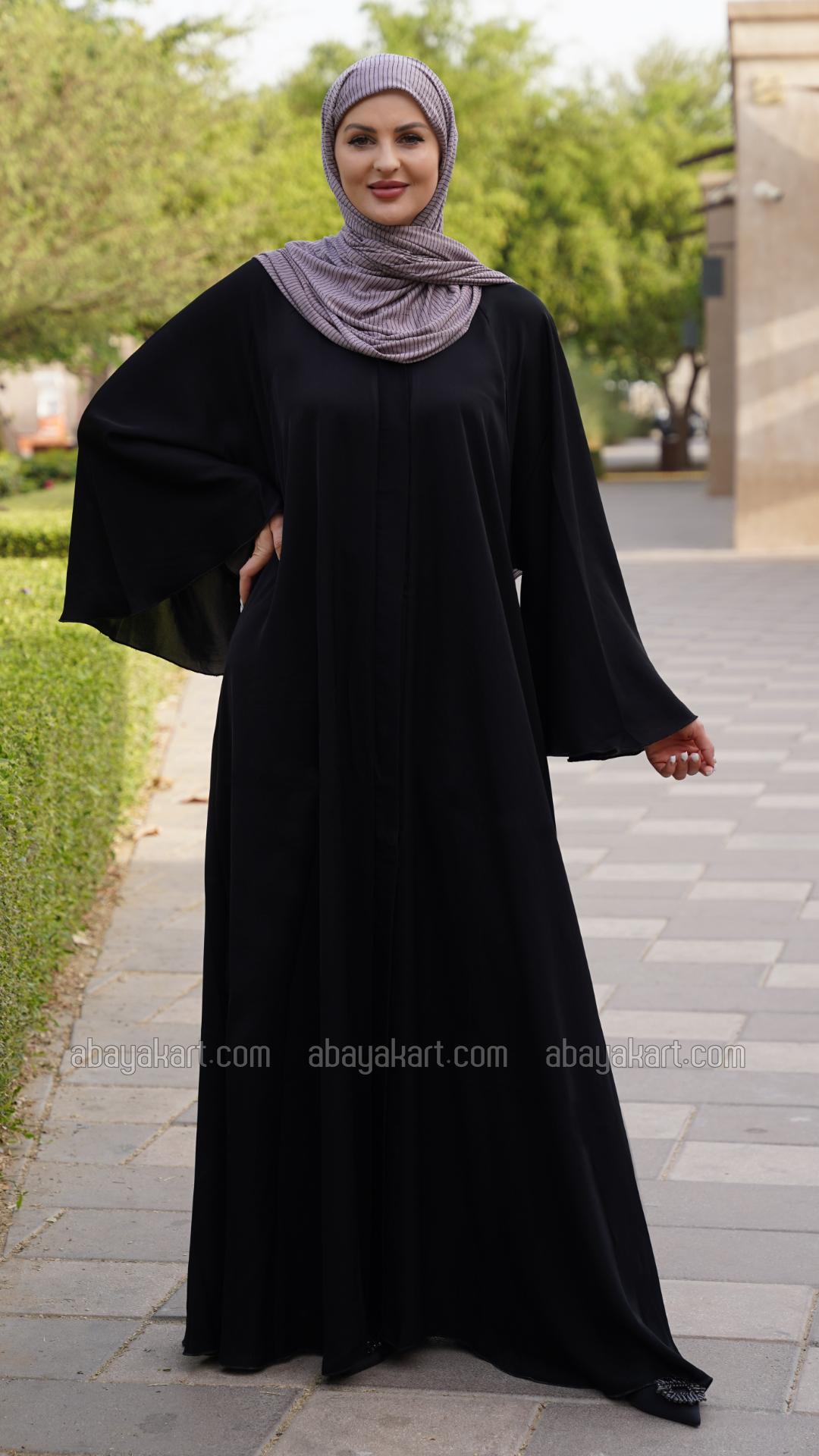Wholesale Nida Matte Front Open Abaya With Loose Sleeves In Black