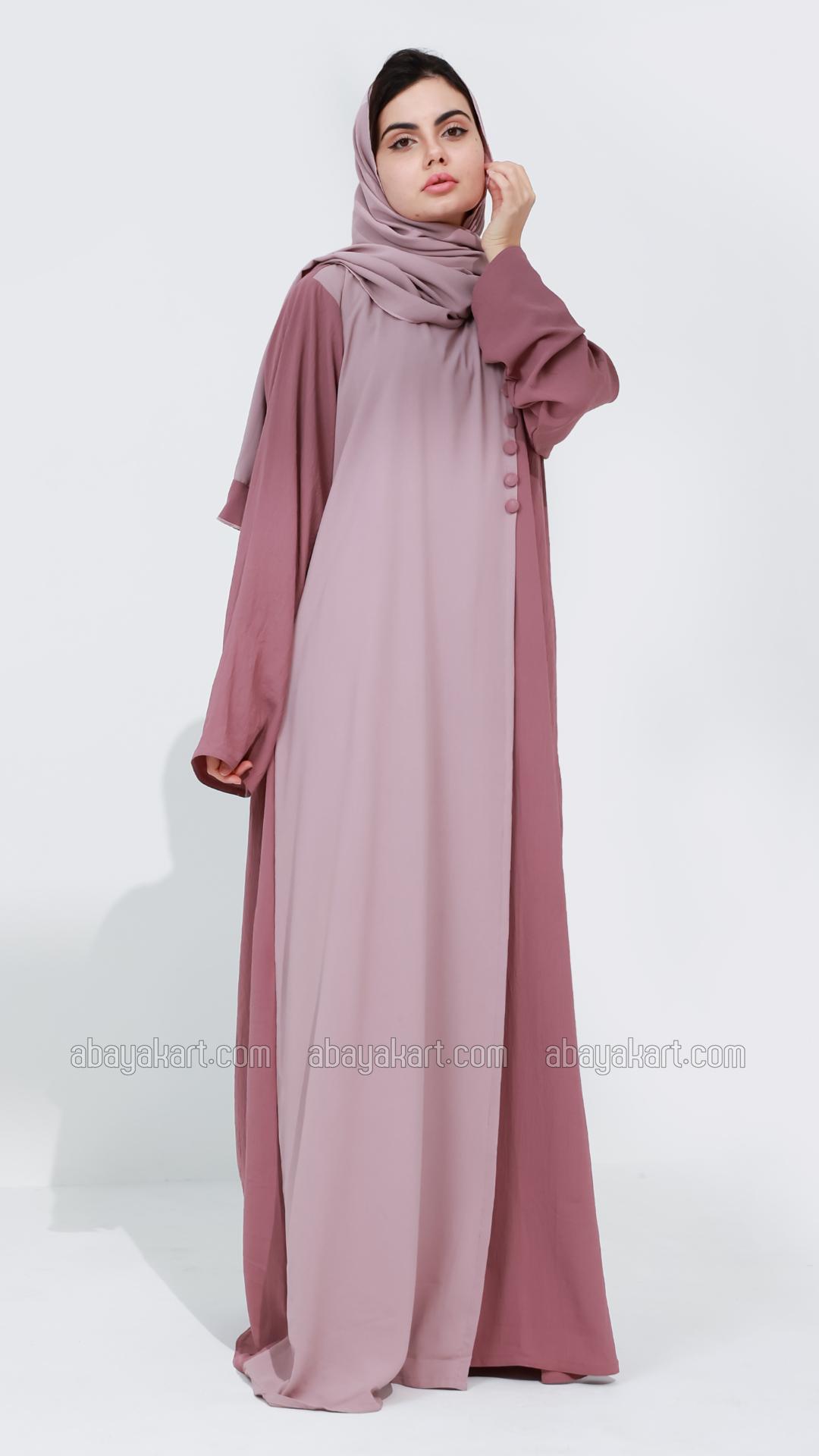 Wholesale Modest Abaya with Show Buttons on the Front in Blush Pink and Dull Magenta