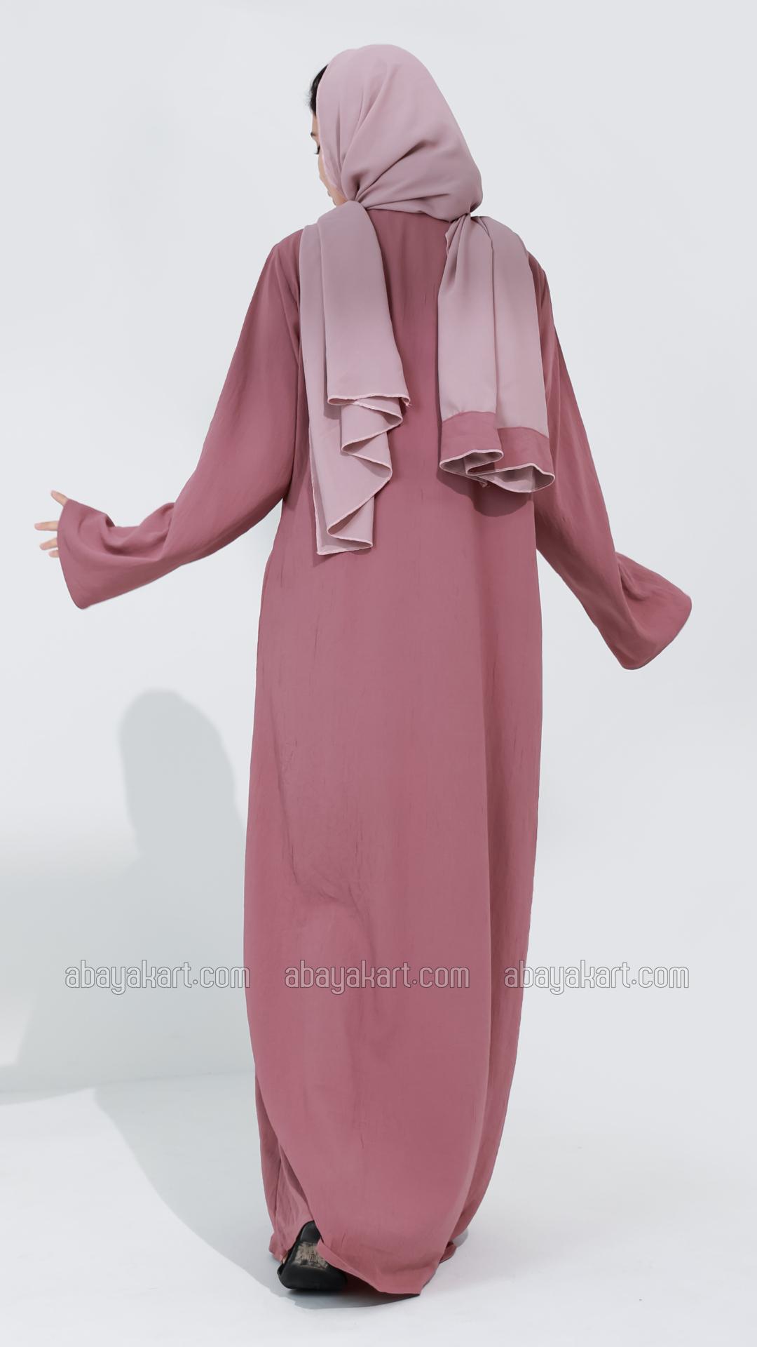 Wholesale Modest Abaya with Show Buttons on the Front in Blush Pink and Dull Magenta