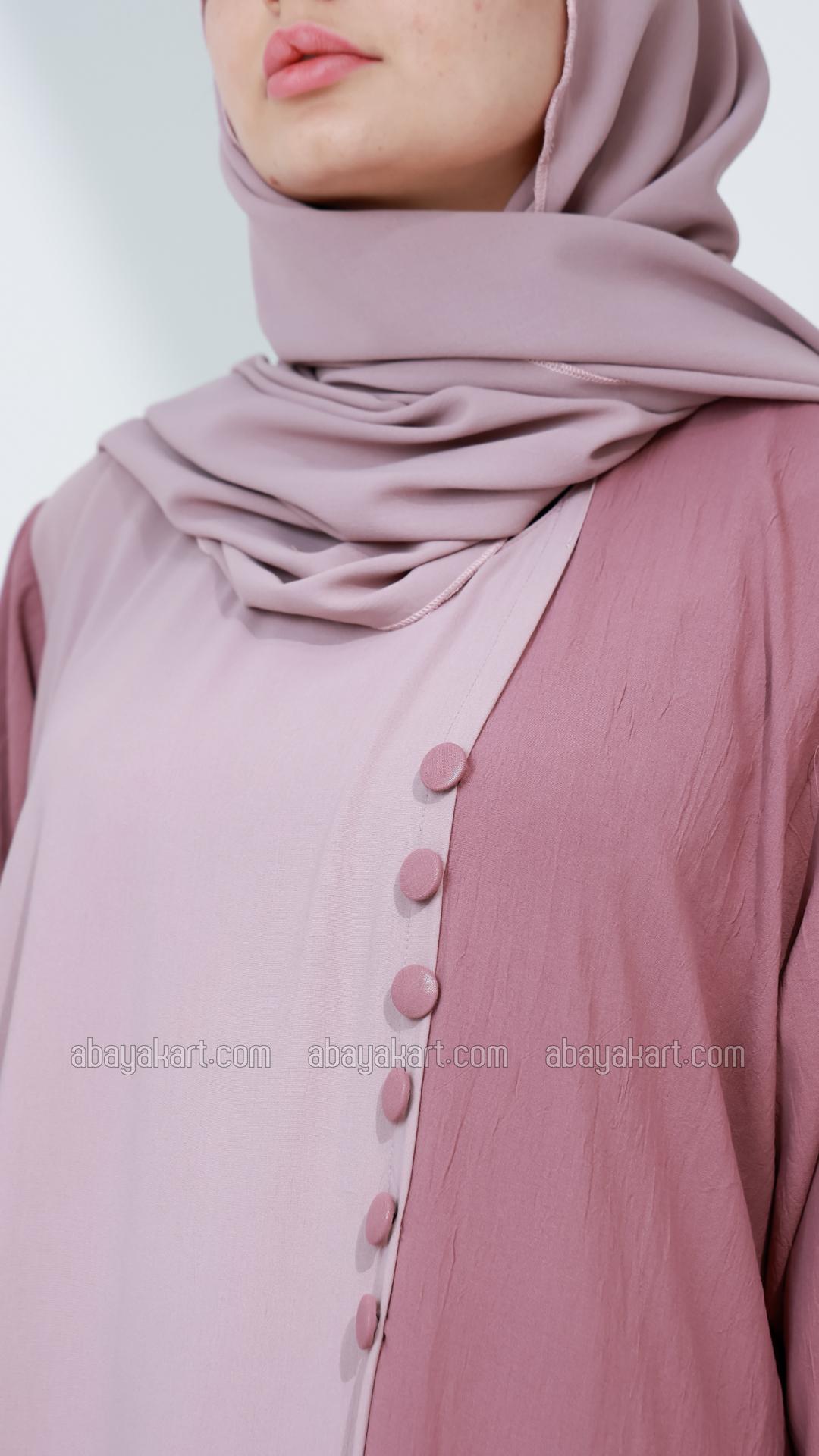 Wholesale Modest Abaya with Show Buttons on the Front in Blush Pink and Dull Magenta