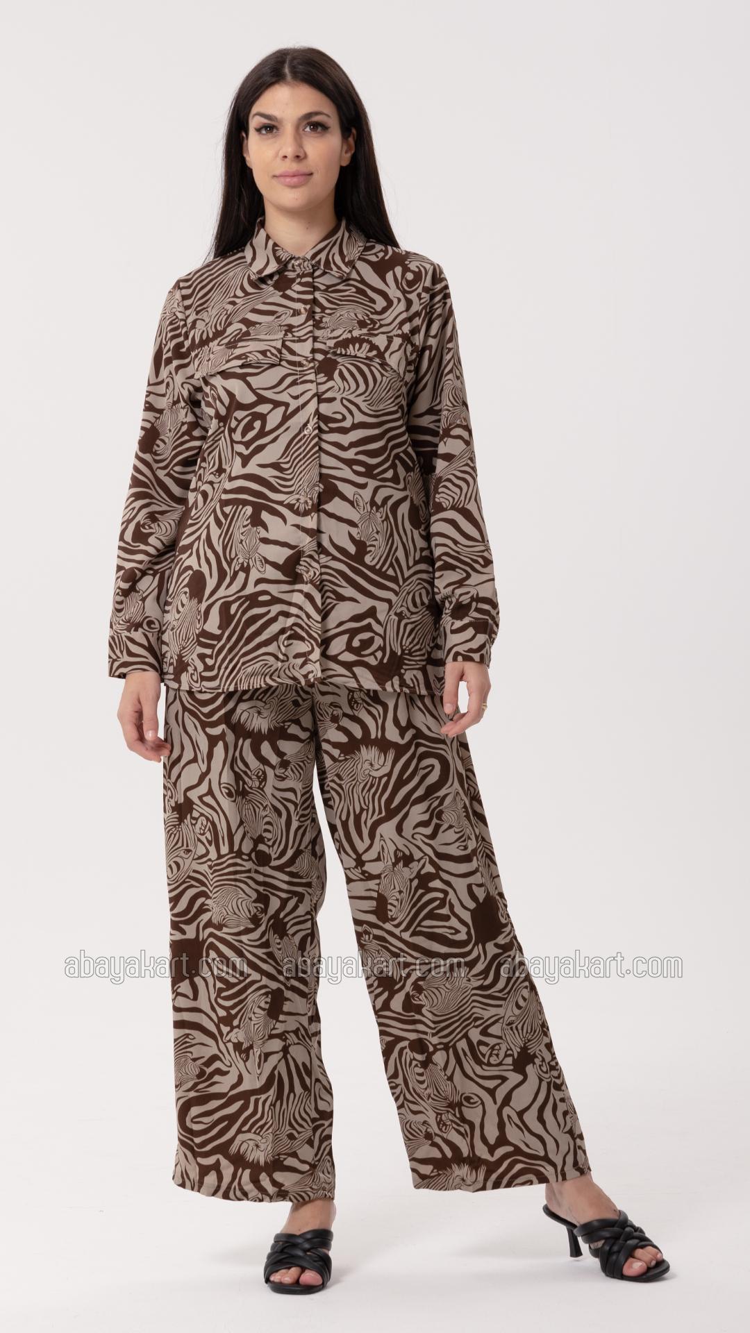 Wholesale Printed Coord Set In Brown