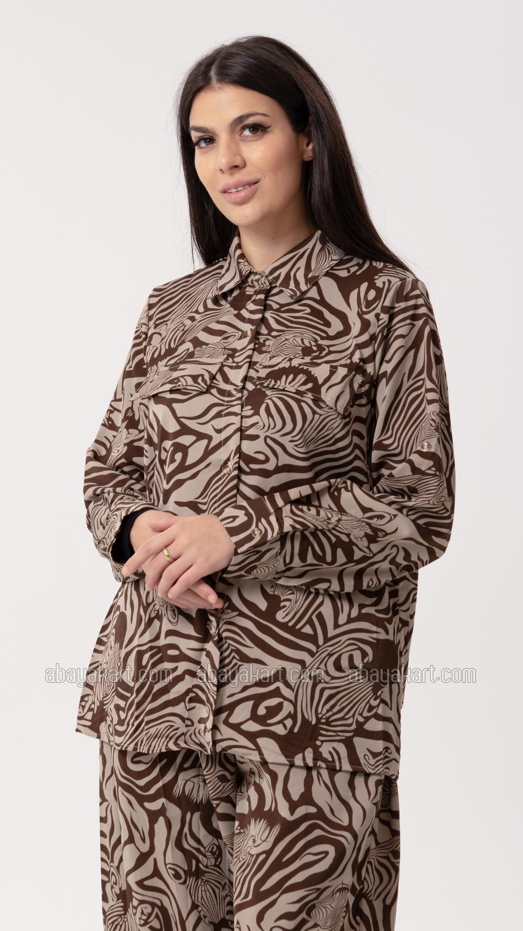 Wholesale Printed Coord Set In Brown
