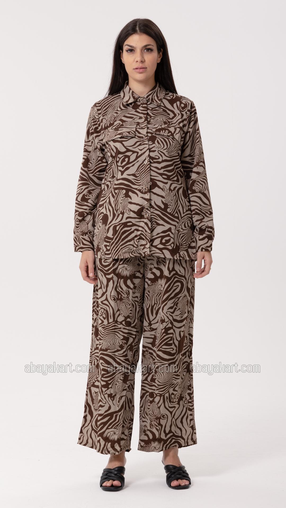 Wholesale Printed Coord Set In Brown