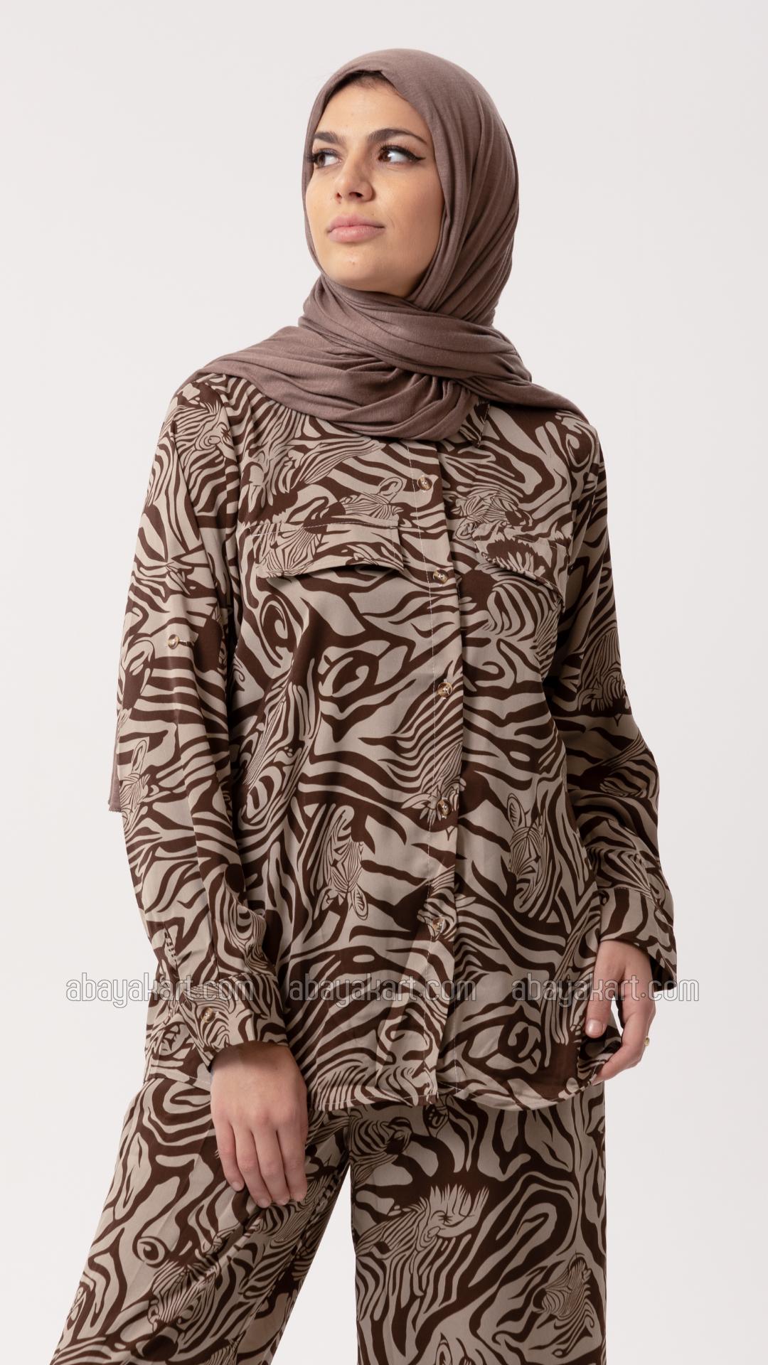 Wholesale Printed Coord Set In Brown