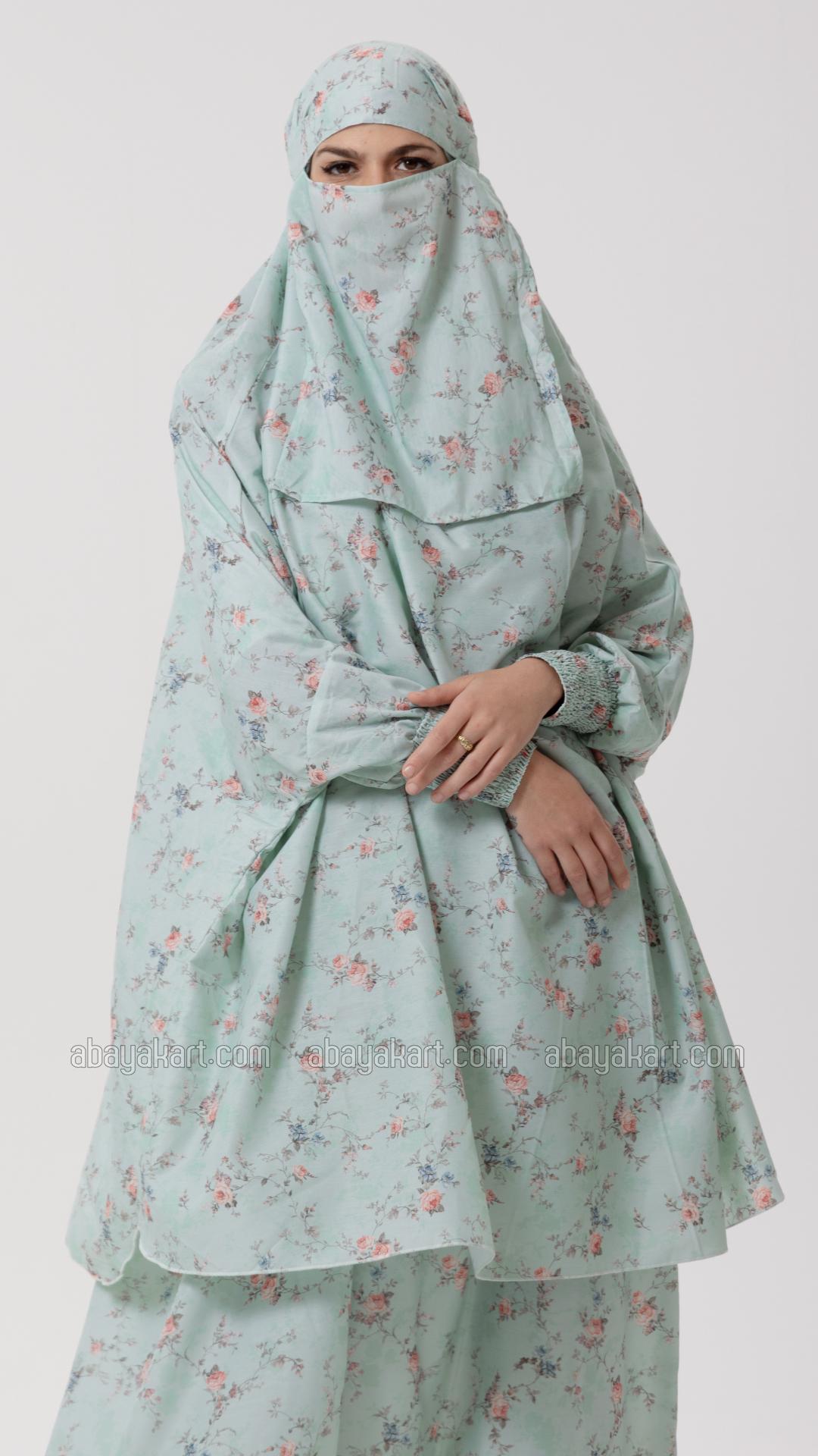 Wholesale Floral Print Jilbab With Inner Dress And Niqab