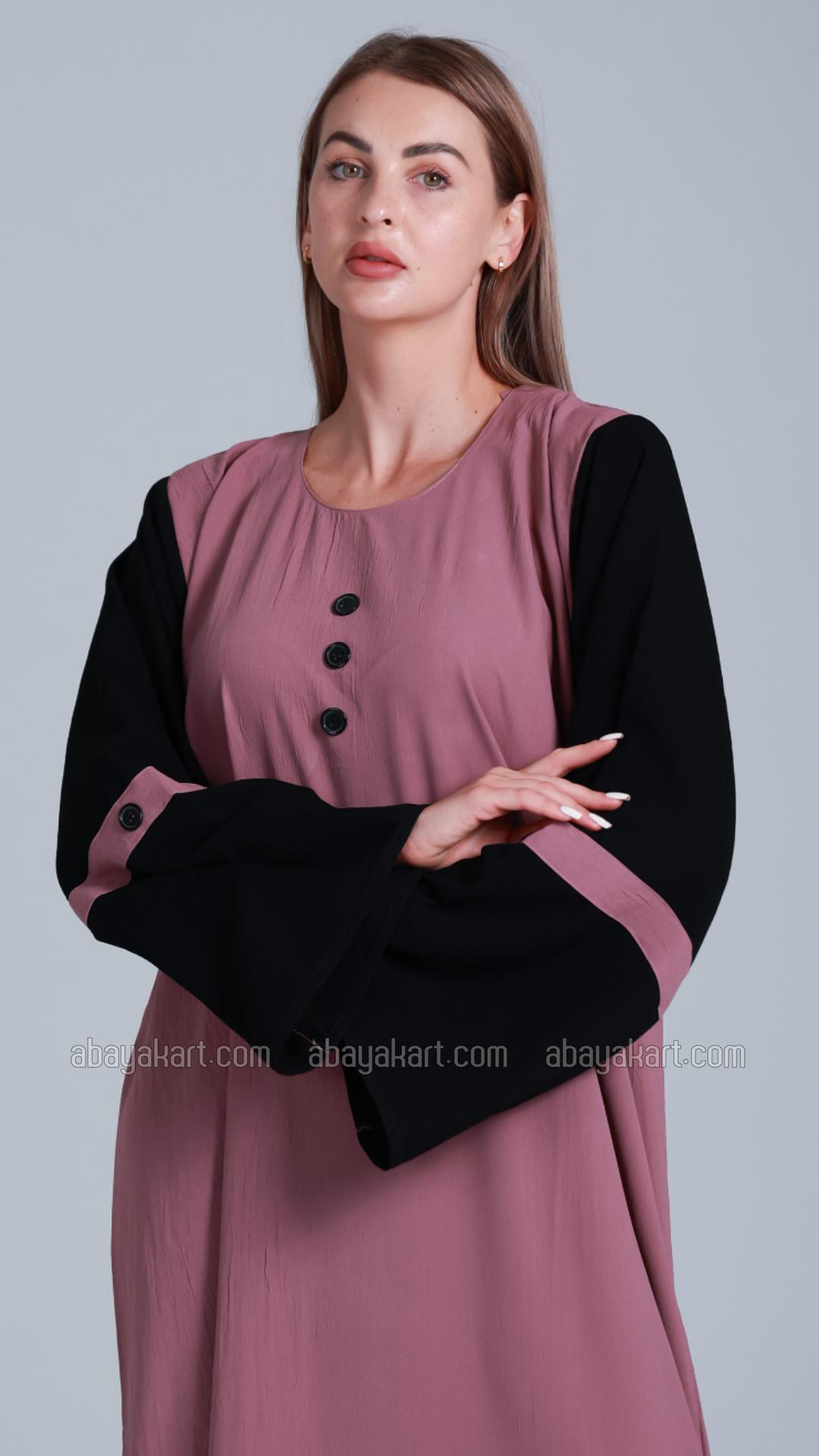 Wholesale Abaya with Black Show Buttons on the Front in Dull Magenta