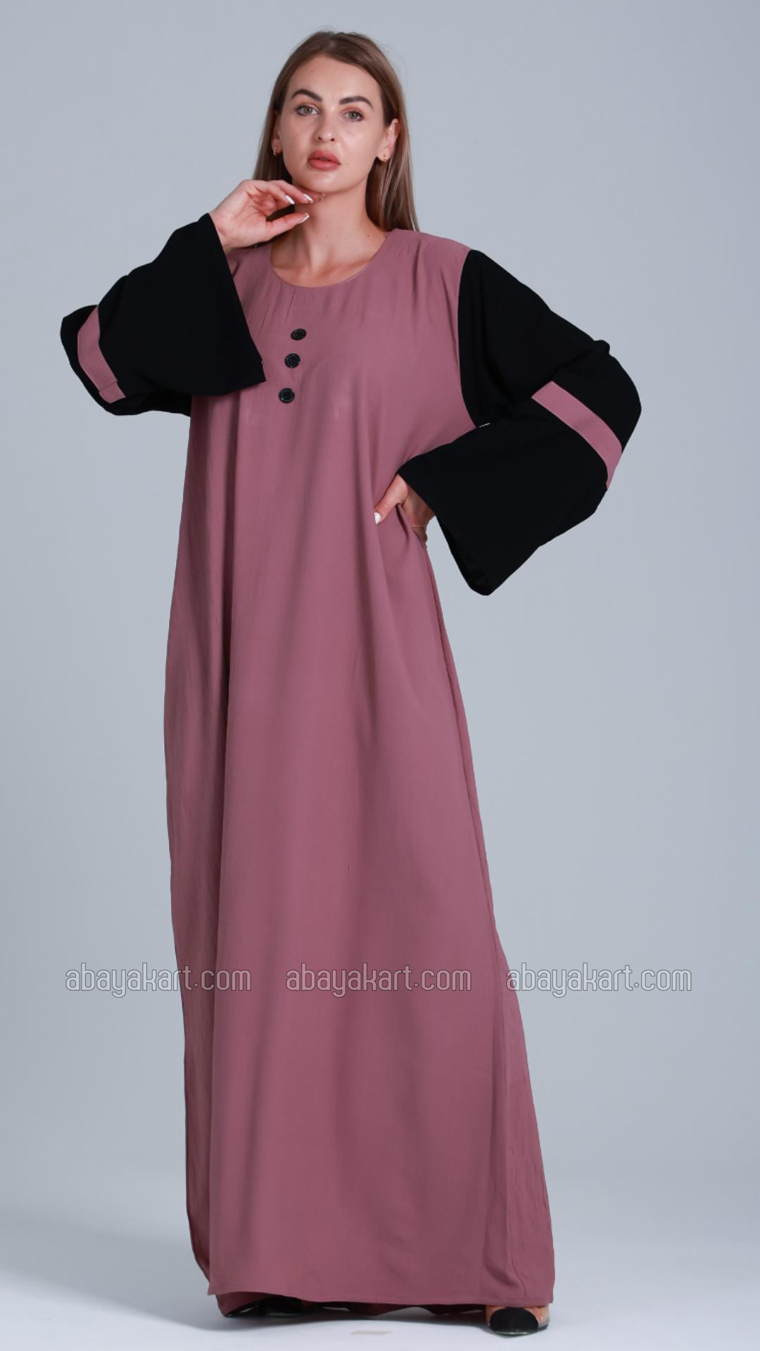 Wholesale Abaya with Black Show Buttons on the Front in Dull Magenta