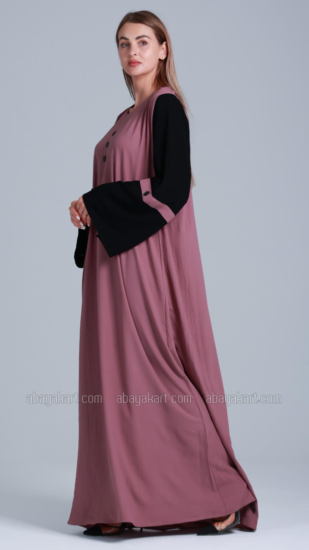 Wholesale Abaya with Black Show Buttons on the Front in Dull Magenta