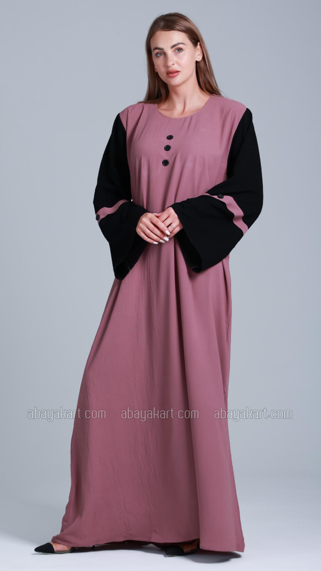 Wholesale Abaya with Black Show Buttons on the Front in Dull Magenta
