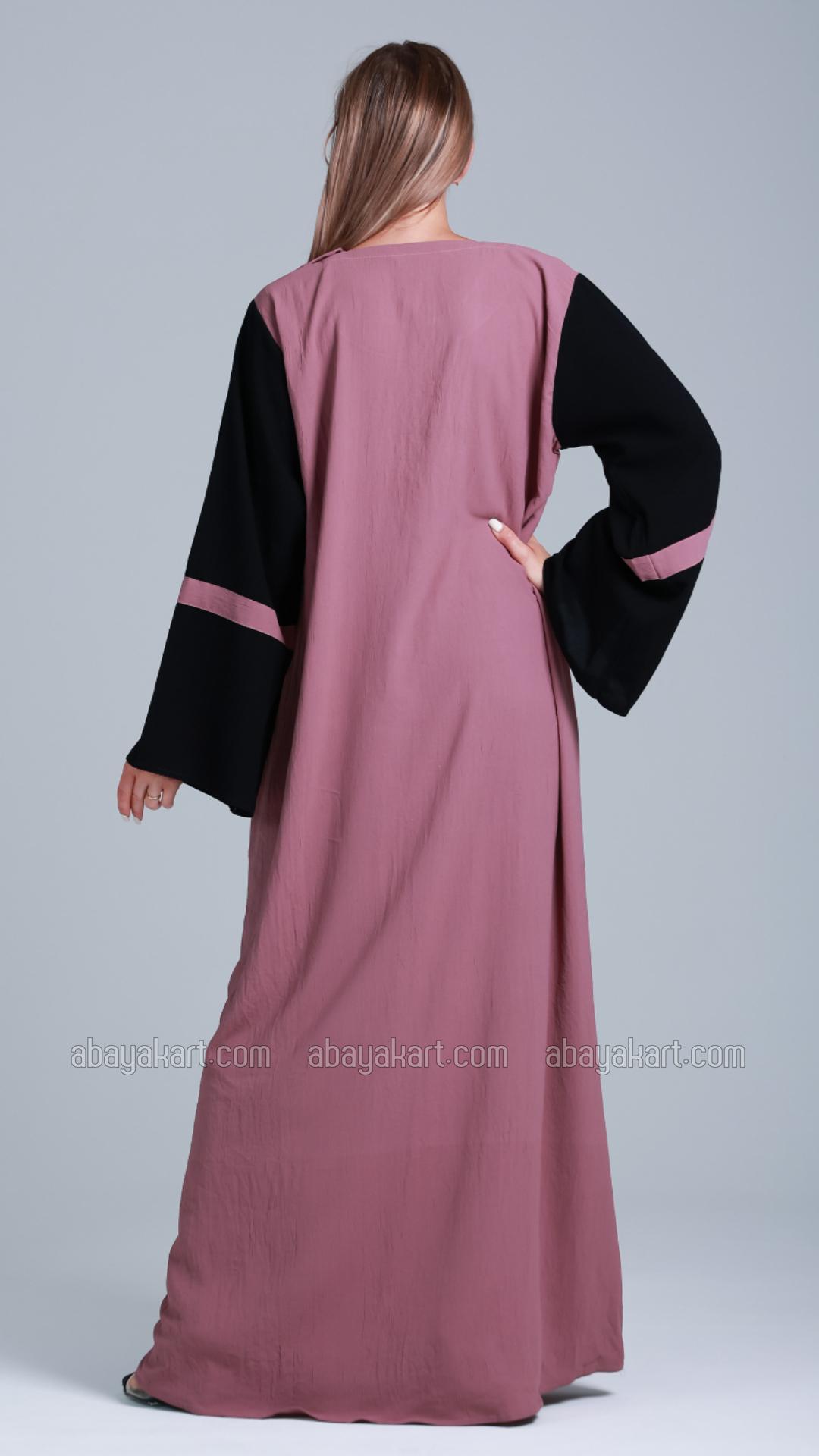 Wholesale Abaya with Black Show Buttons on the Front in Dull Magenta