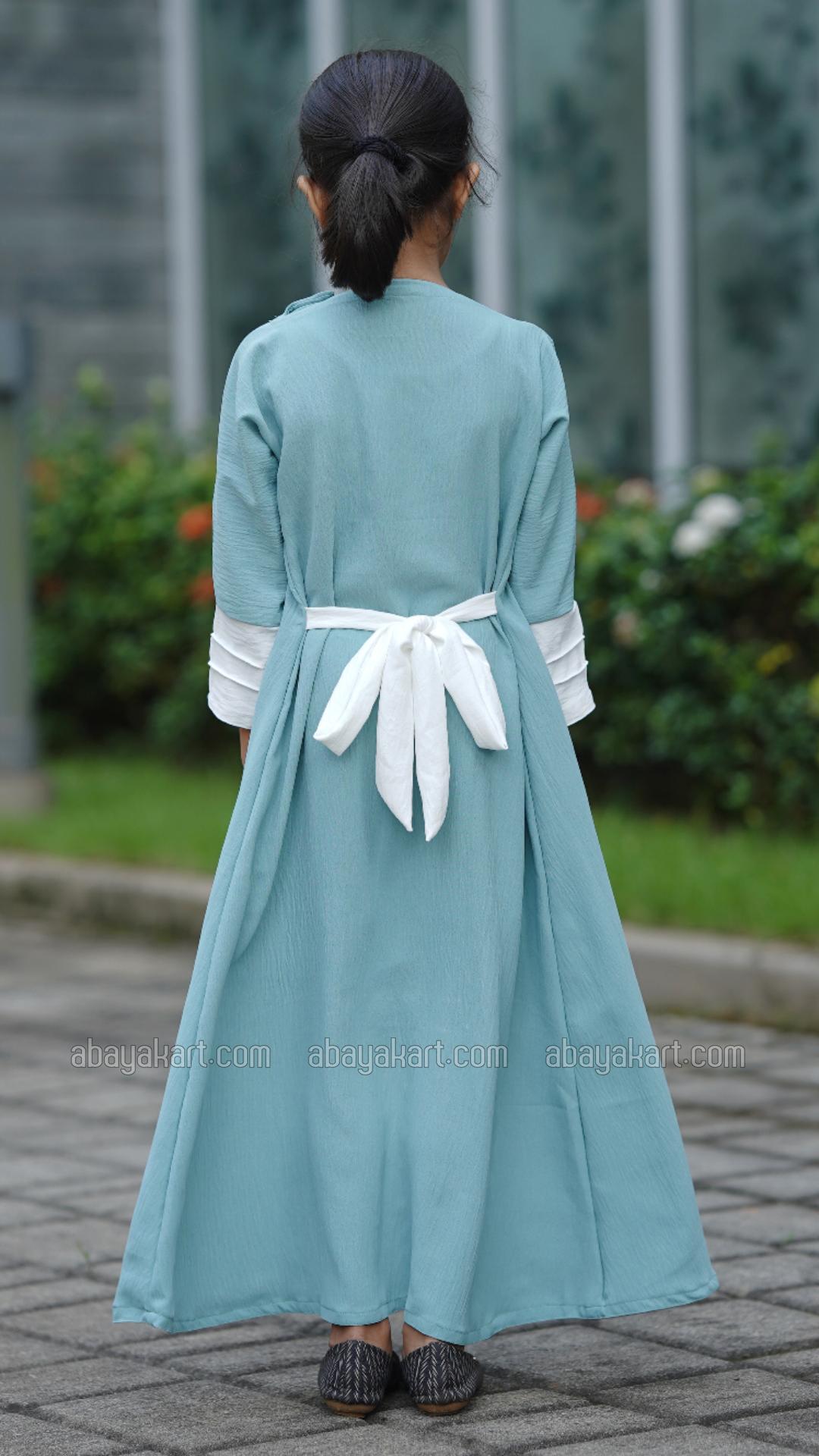 Wholesale CEY Kids Modest Dress with a Shrug and Show Buttons in Turquoise and OffWhite