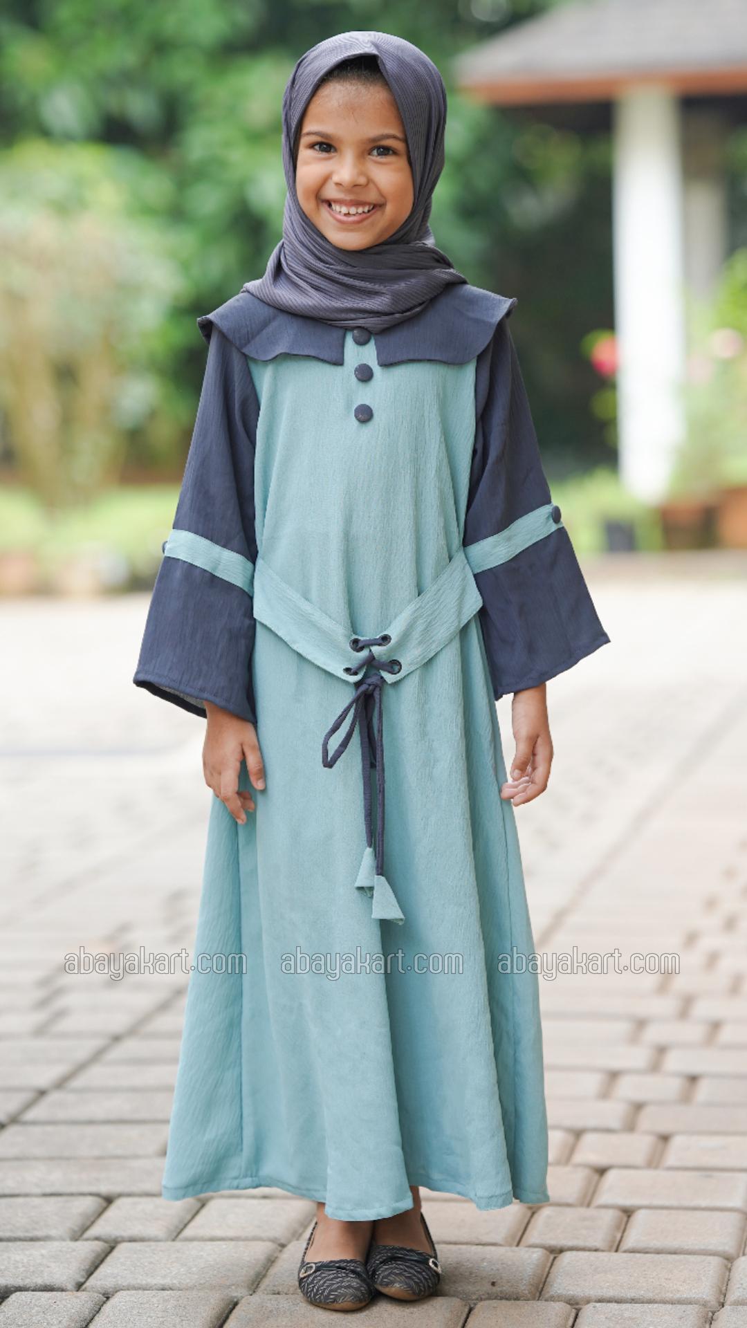 Wholesale CEY Kids Modest Dress with Show Buttons on the Front and Sleeves and an Attached Belt in 